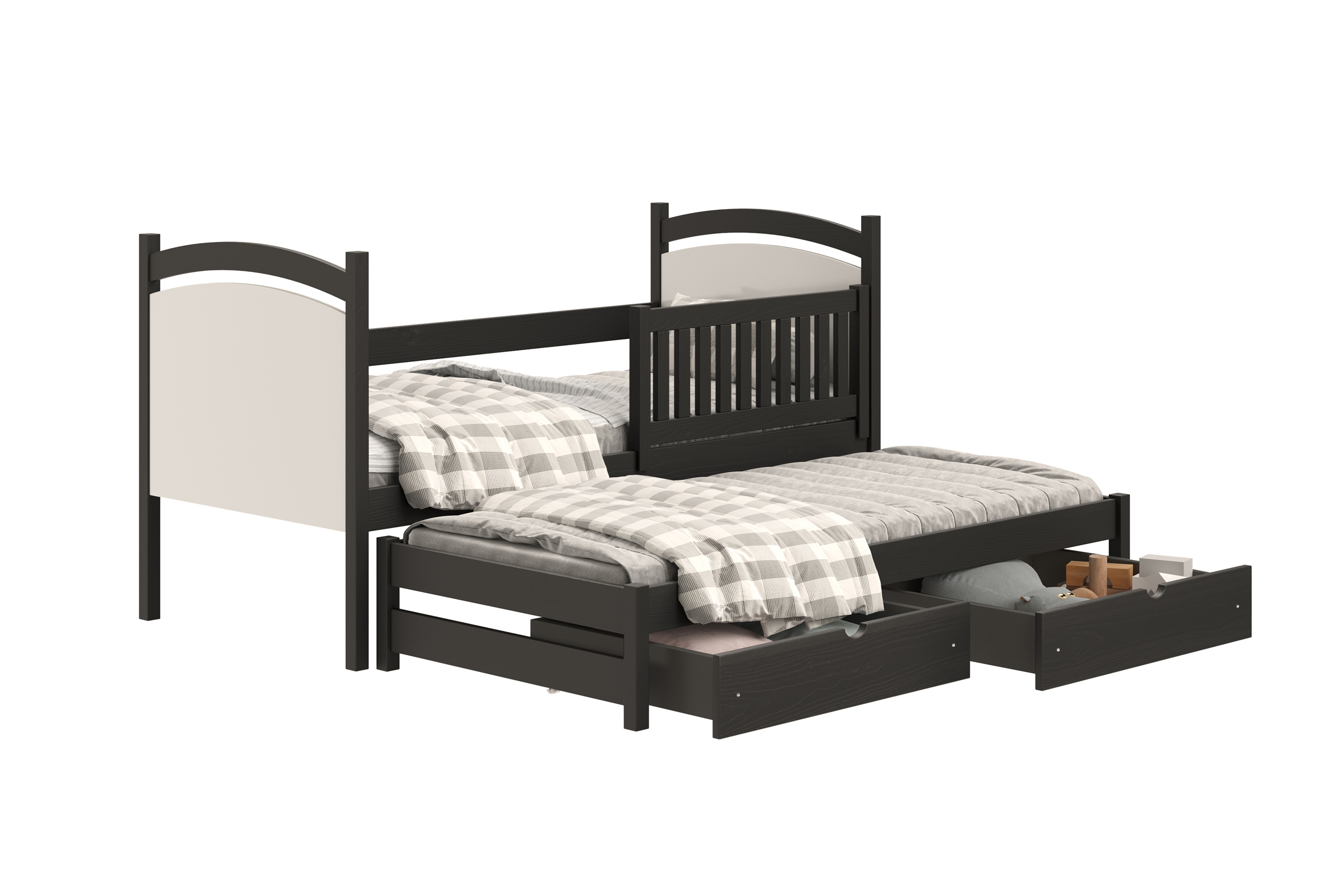 Posteľ Amely s prístelkou a tabuľou stierateľnou za sucha - 90x180 cm - čierna Posteľ prízemná Amely 90x180 výsuvna z tablica suchoscieralna - Čierny 