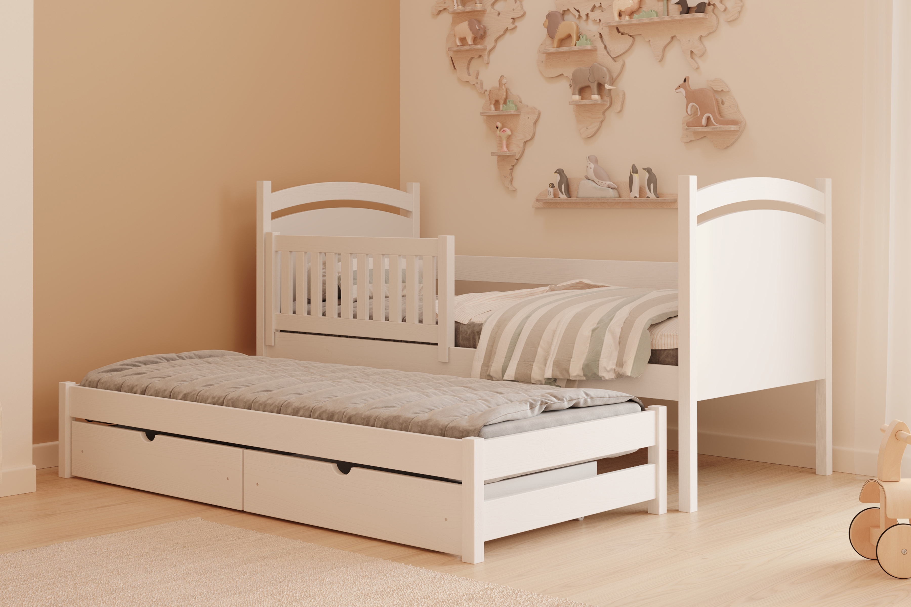 Dětská rozkládací postel Amely s tabulí na fixy 90x190 cm - bílá Postel přízemní Amely 90x190 výsuvná z tablica suchoscieralna - bílá