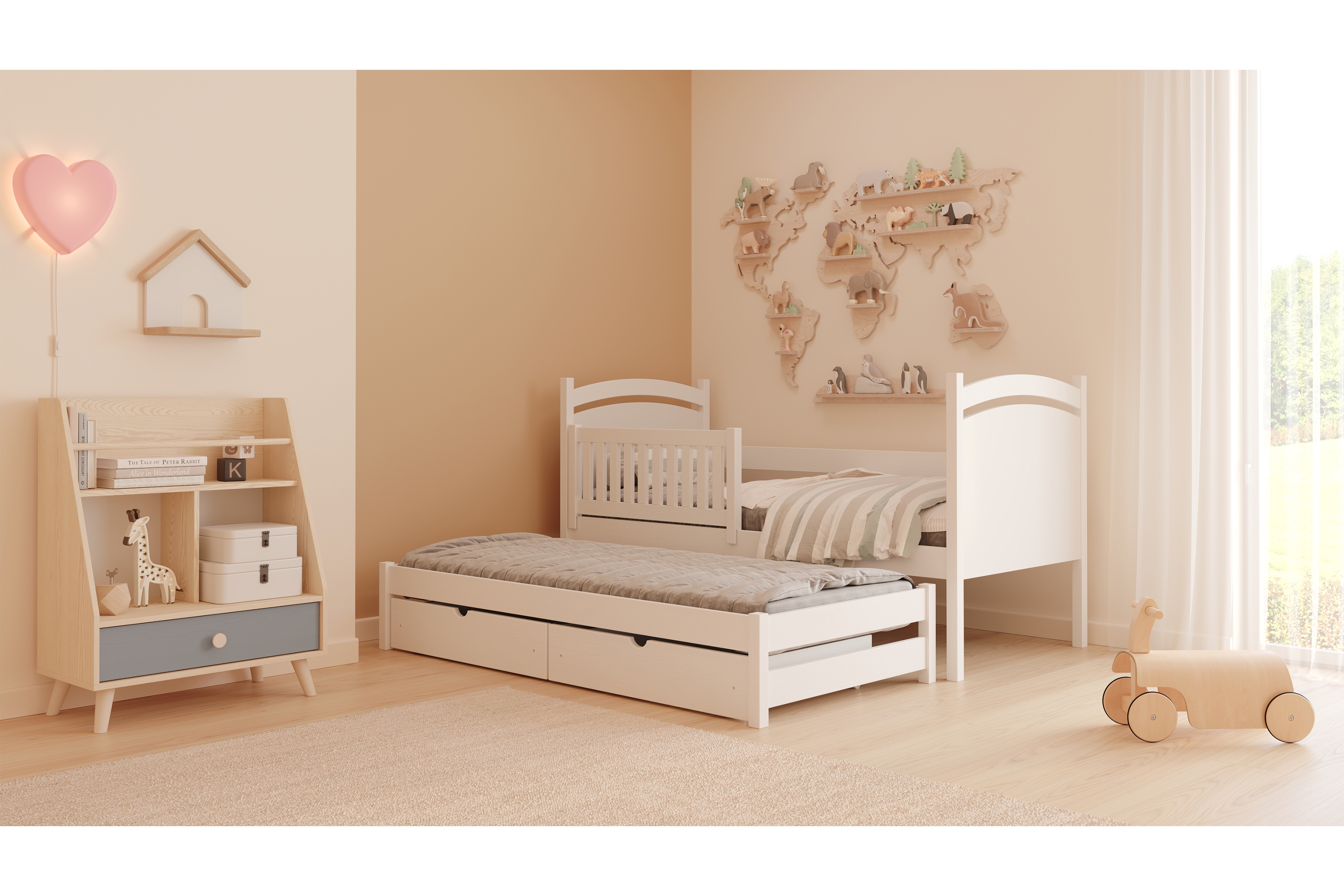 Dětská rozkládací postel Amely s tabulí na fixy 90x190 cm - bílá Postel přízemní Amely 90x190 výsuvná z tablica suchoscieralna - bílá