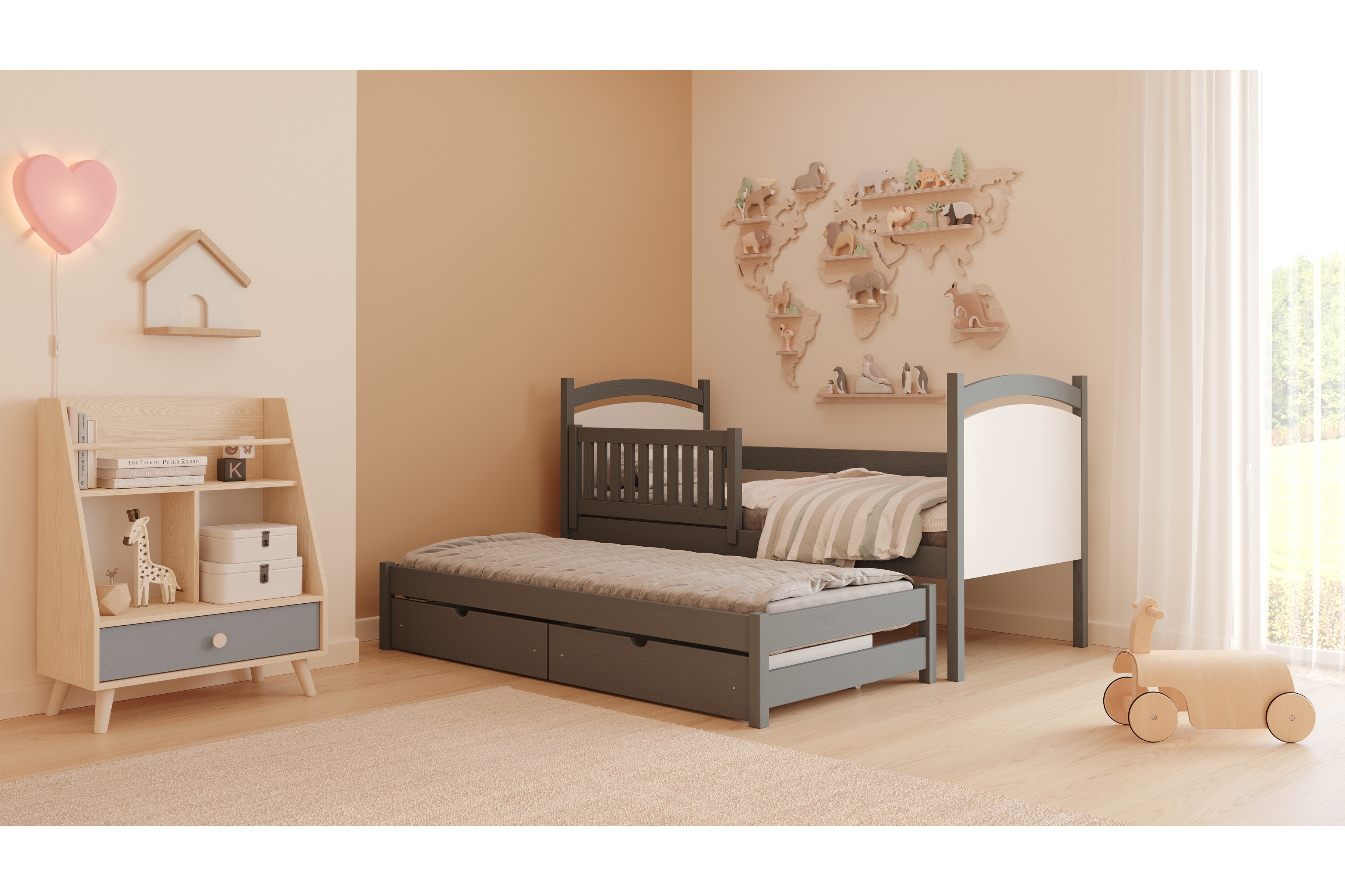 Dětská přízemní výsuvná postel Amely s tabulí na fixy 90x190 cm - grafitová Postel přízemní Amely 90x190 výsuvná z tablica suchoscieralna - grafit