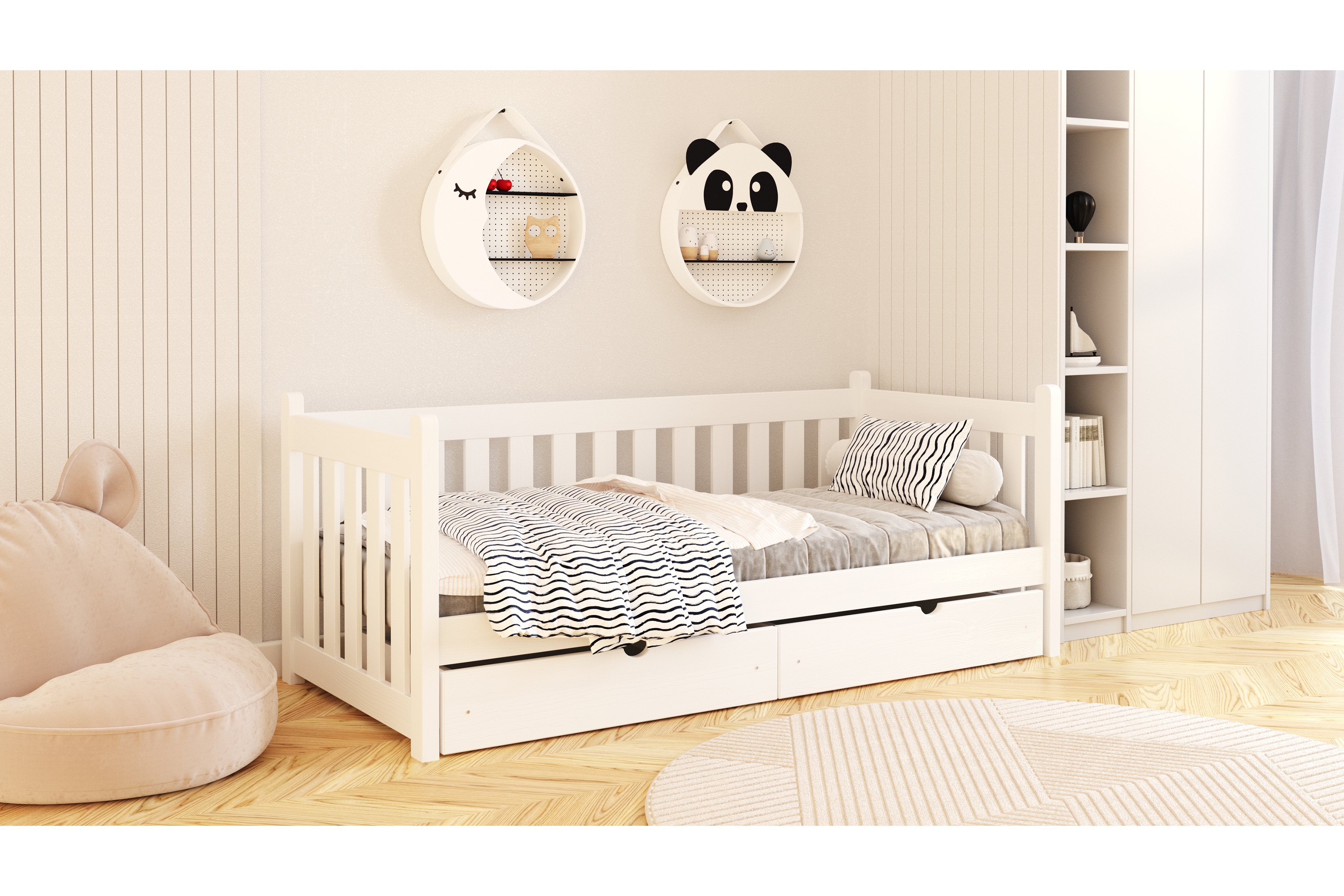 Detská posteľ Swen 70x140 so zásuvkami - biela Posteľ prízemná Swen 70x140 so zásuvkami - Biely 