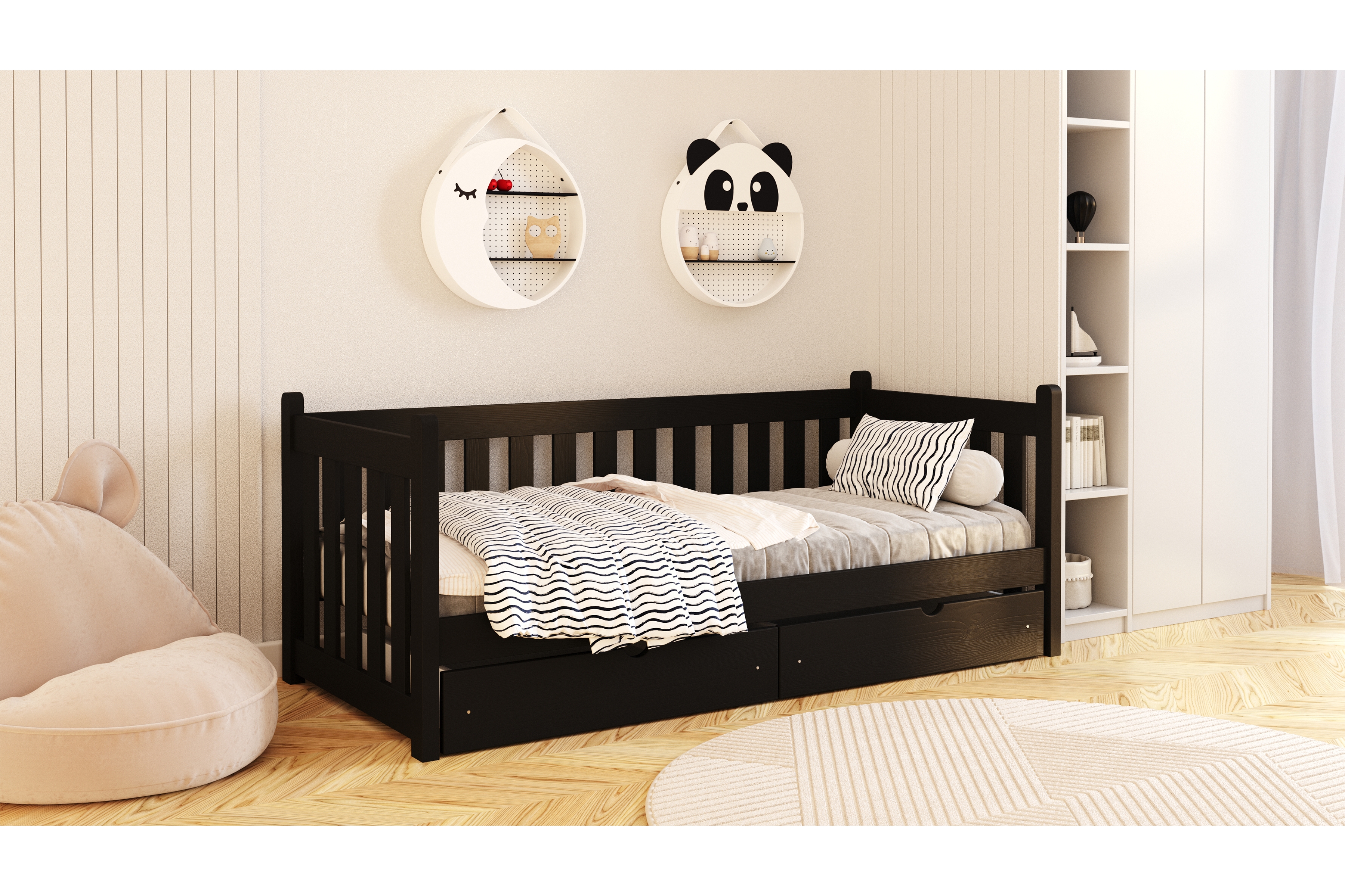 Dětská postel Swen 80x160 cm se zásuvkami - černá Postel přízemní Swen 80x160 se zásuvkami - černá  