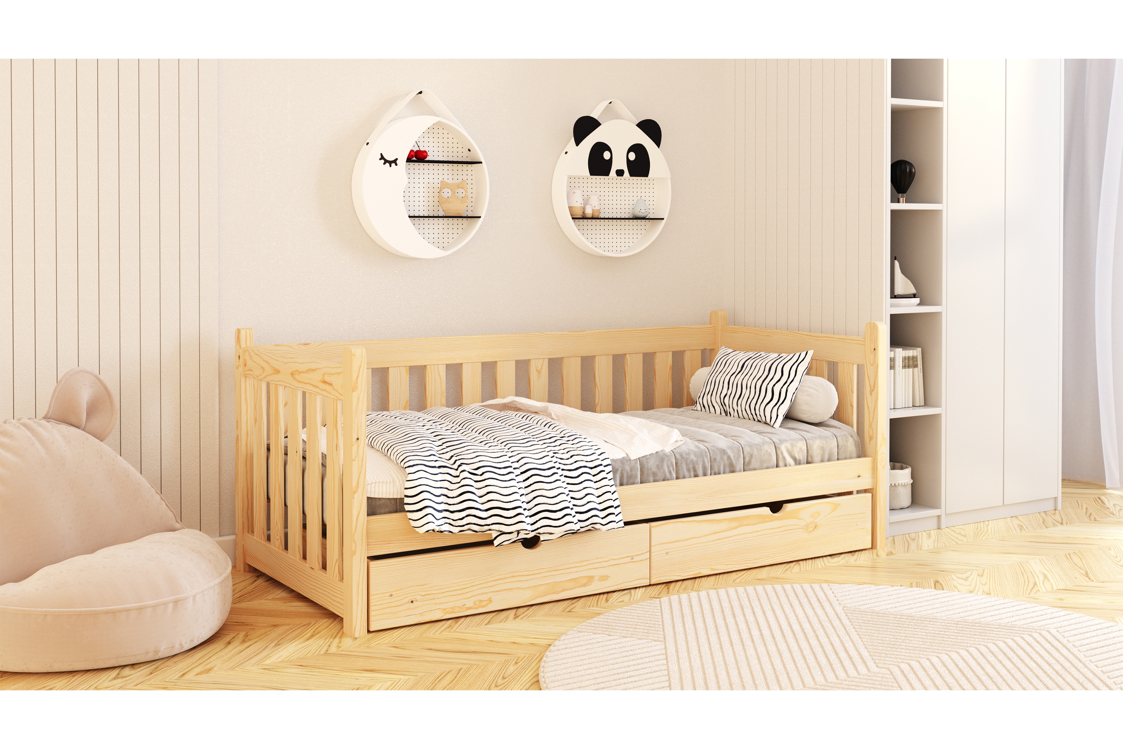 Dětská postel Swen 80x190 cm se zásuvkami - borovice Postel přízemní Swen 80x190 se zásuvkami - borovice 