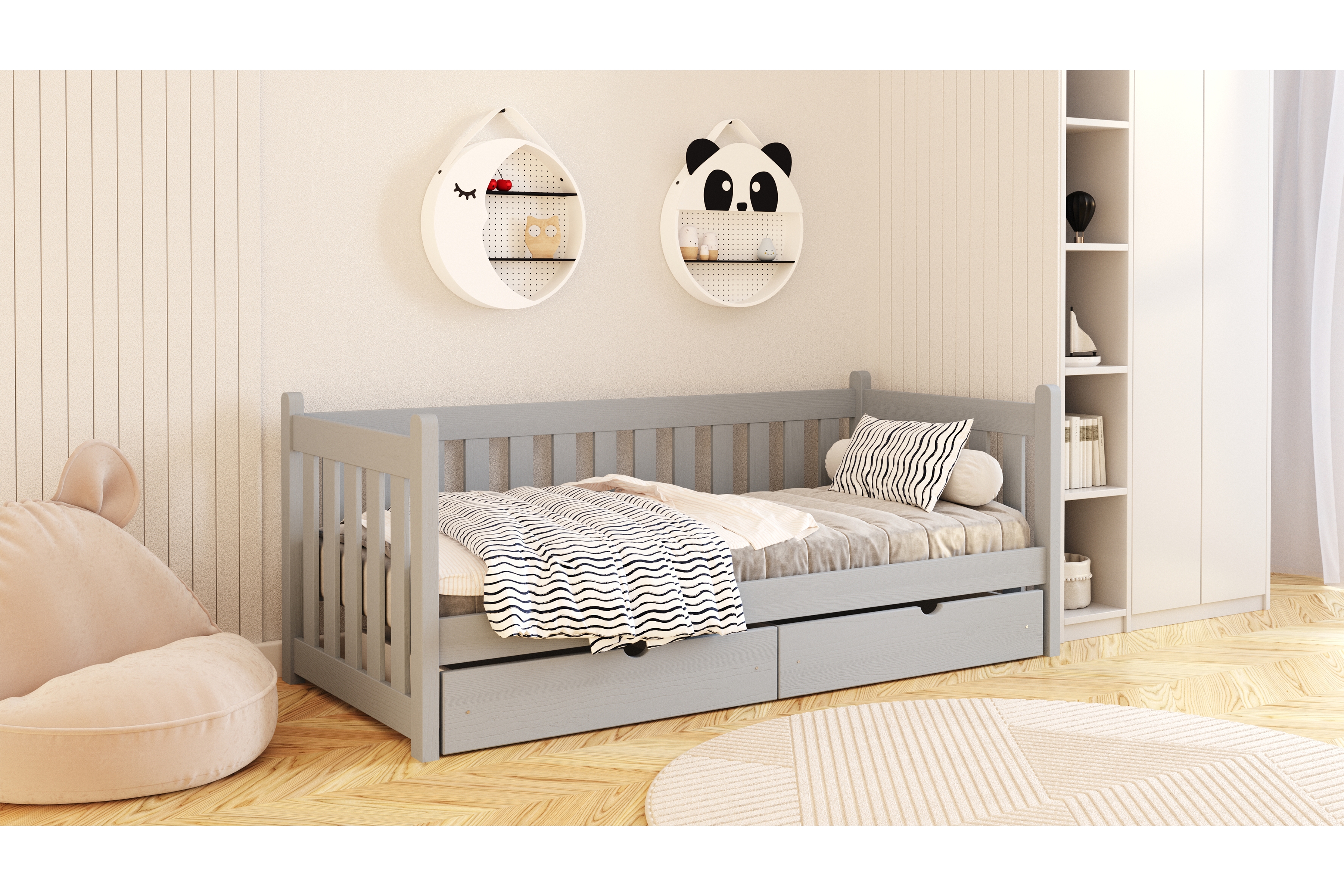 Dětská postel Swen 80x190 cm se zásuvkami - šedá Postel přízemní Swen 80x190 se zásuvkami - šedá 