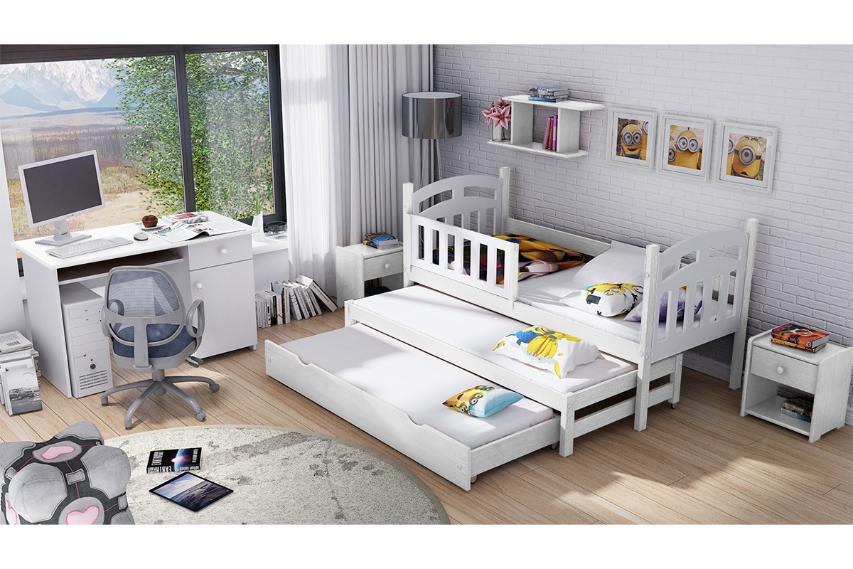 Přízemní výsuvná postel Nati pro 3 osoby se zásuvkou a funkcí rozkladu postel do tři osoby přízemní