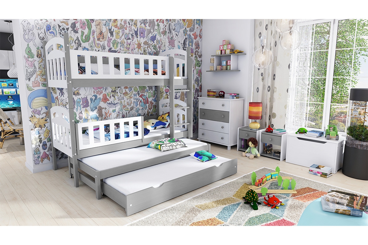 Patrová postel Nati pro 4 osoby se zásuvkou a funkcí rozkladu velká postel do 4 osoby