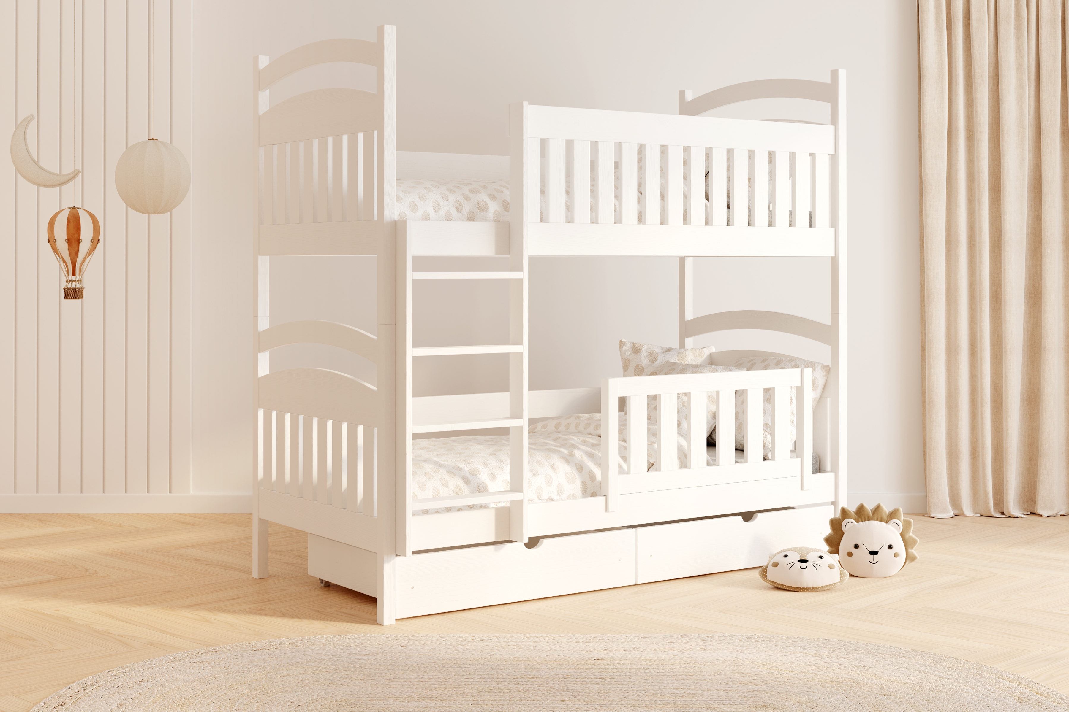 Poschodová posteľ Amely 90x200 cm so zásuvkami - biela Posteľ poschodová Amely 90x200 so zásuvkami - Biely