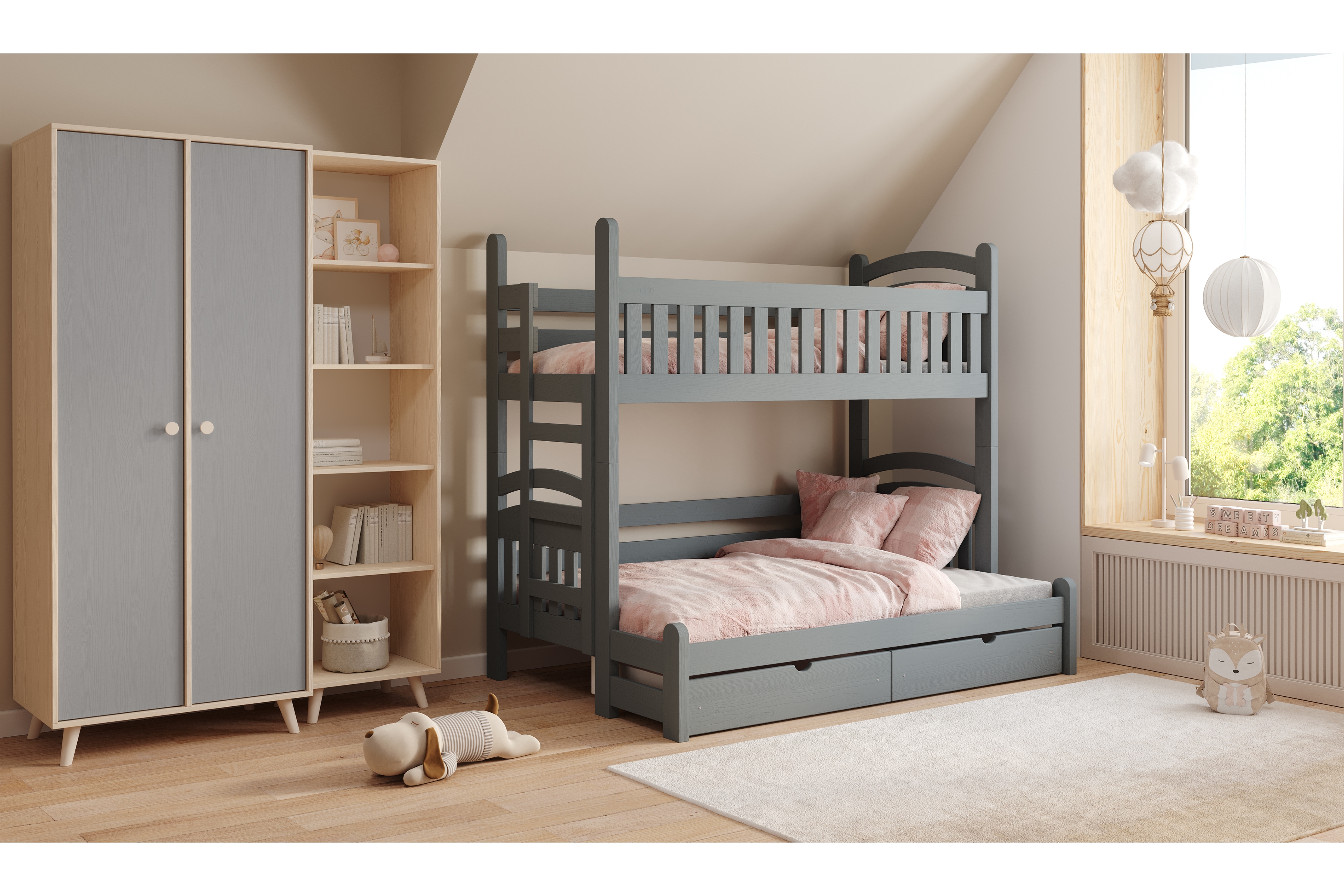 Patrová postel Amely Maxi levá 80x200 / 120x200 cm - grafitová Postel patrová  Amely Maxi 80x200/120x200 levá - grafit