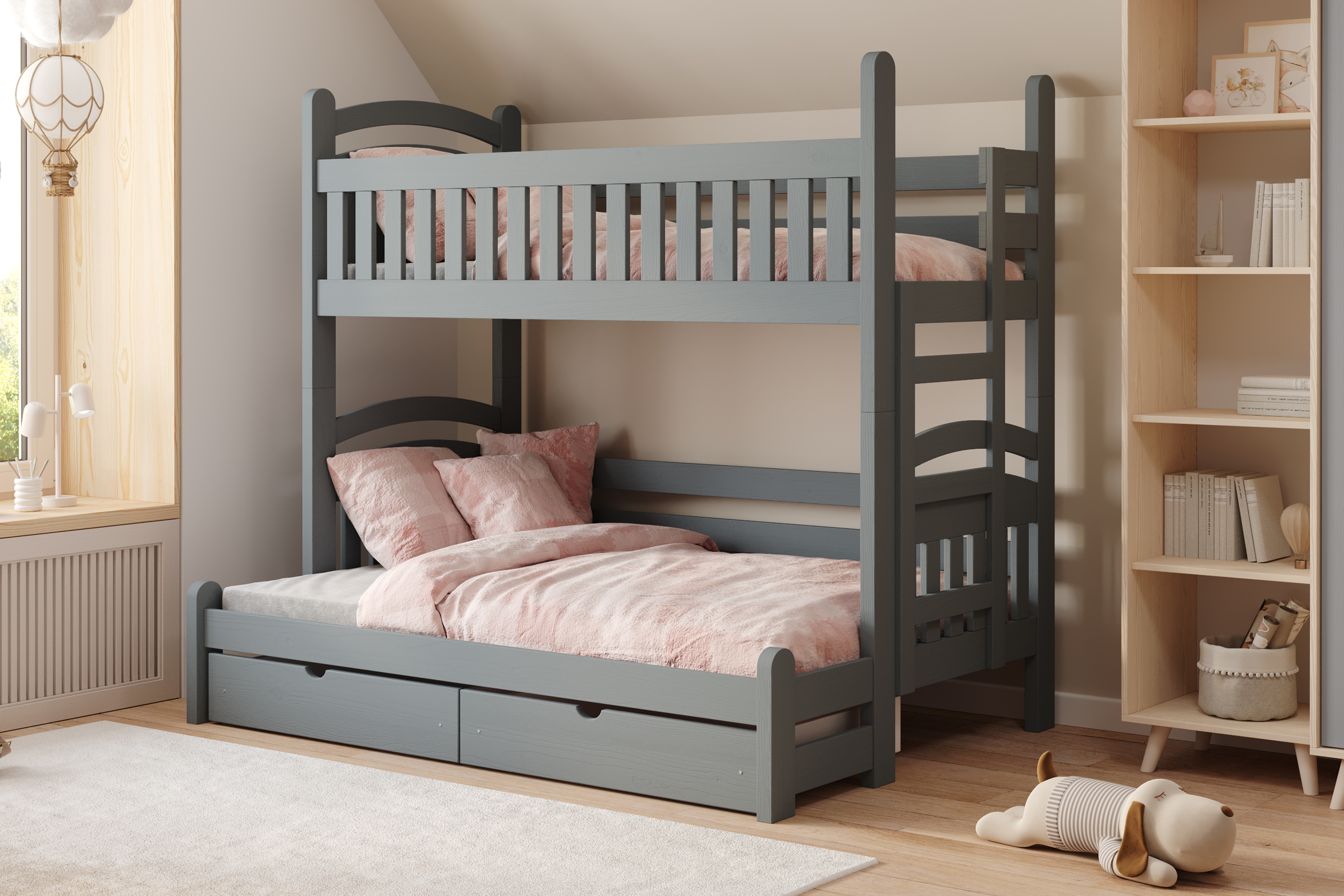 Patrová postel Amely Maxi pravá 80x200 / 120x200 cm - grafitová Postel patrová  Amely Maxi 80x200/120x200 pravá - grafit