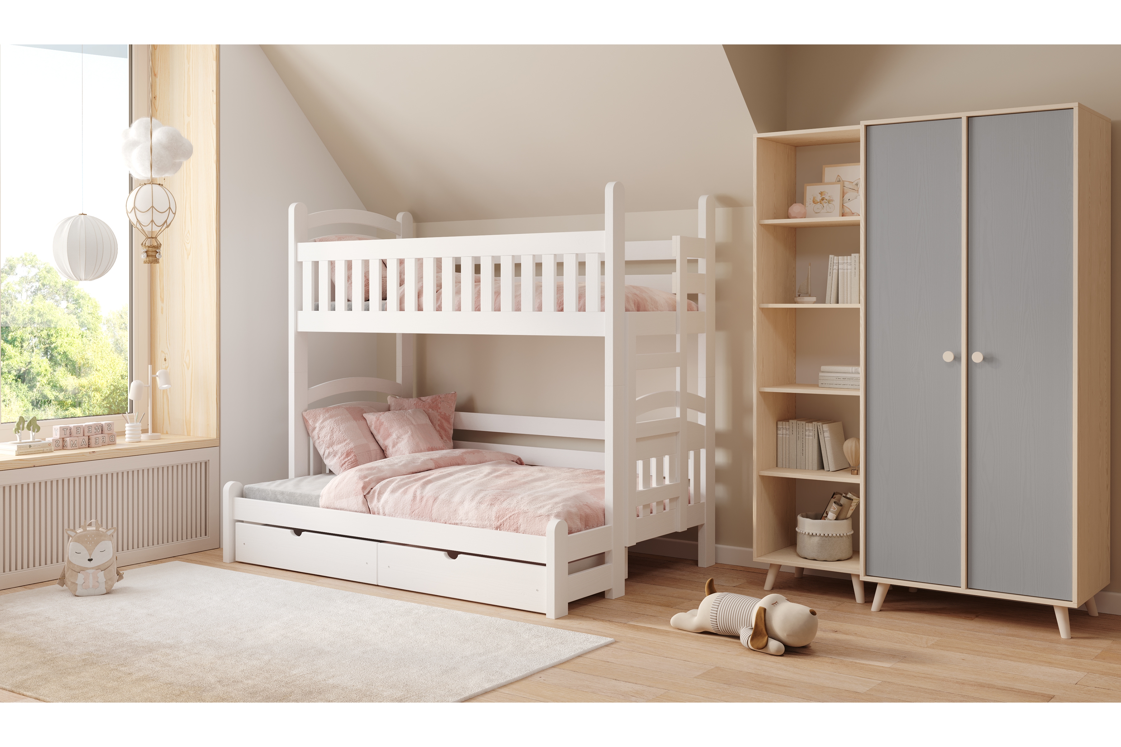 Patrová postel Amely Maxi pravá 80x200 / 140x200 cm - bílá Postel patrová  Amely Maxi 80x200/140x200 pravá - bílá