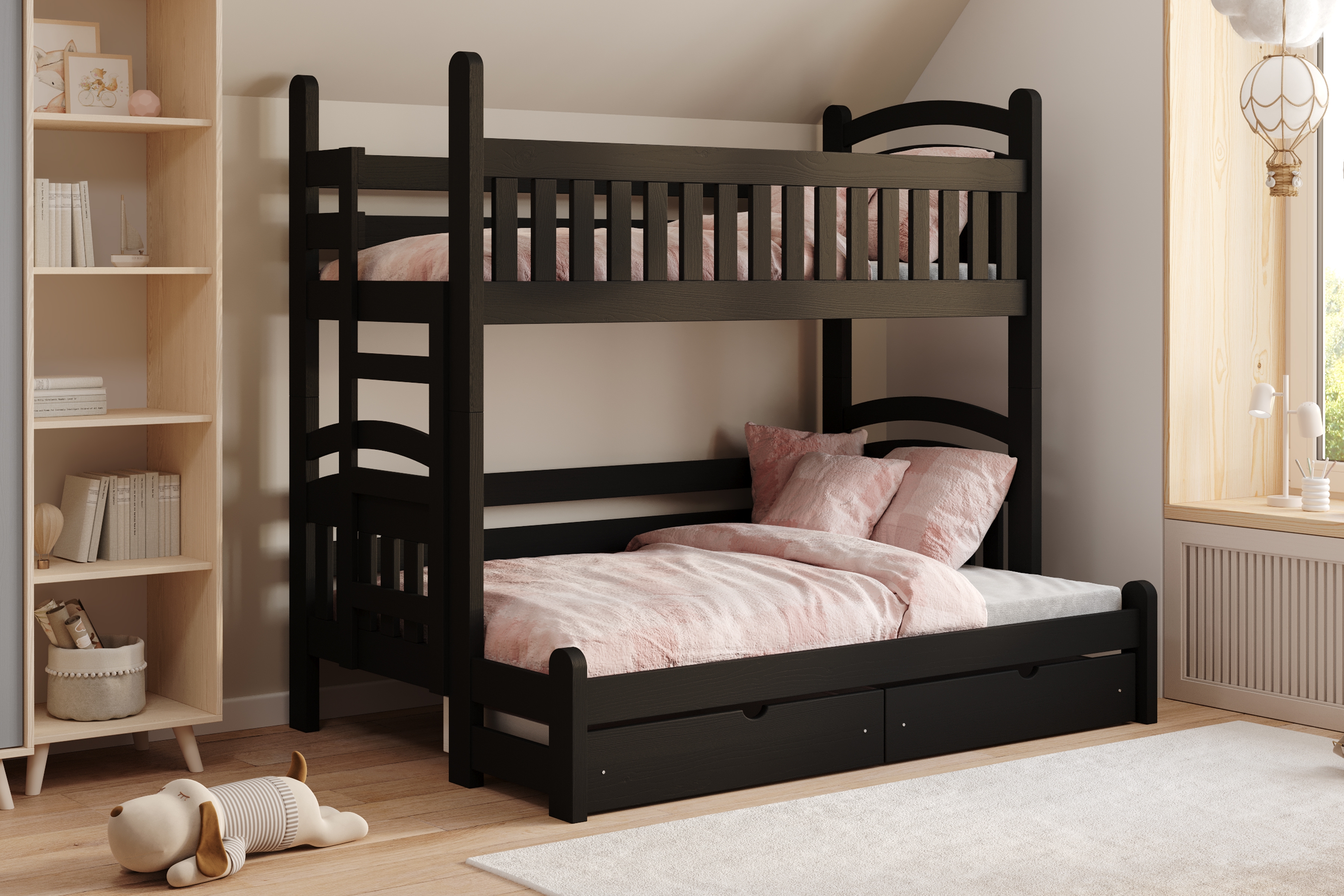 Poschodová posteľ Amely Maxi ľavá - 90x200/120x200 cm - čierna Posteľ poschodová Amely Maxi 90x200/120x200 ľavá strana - čierny