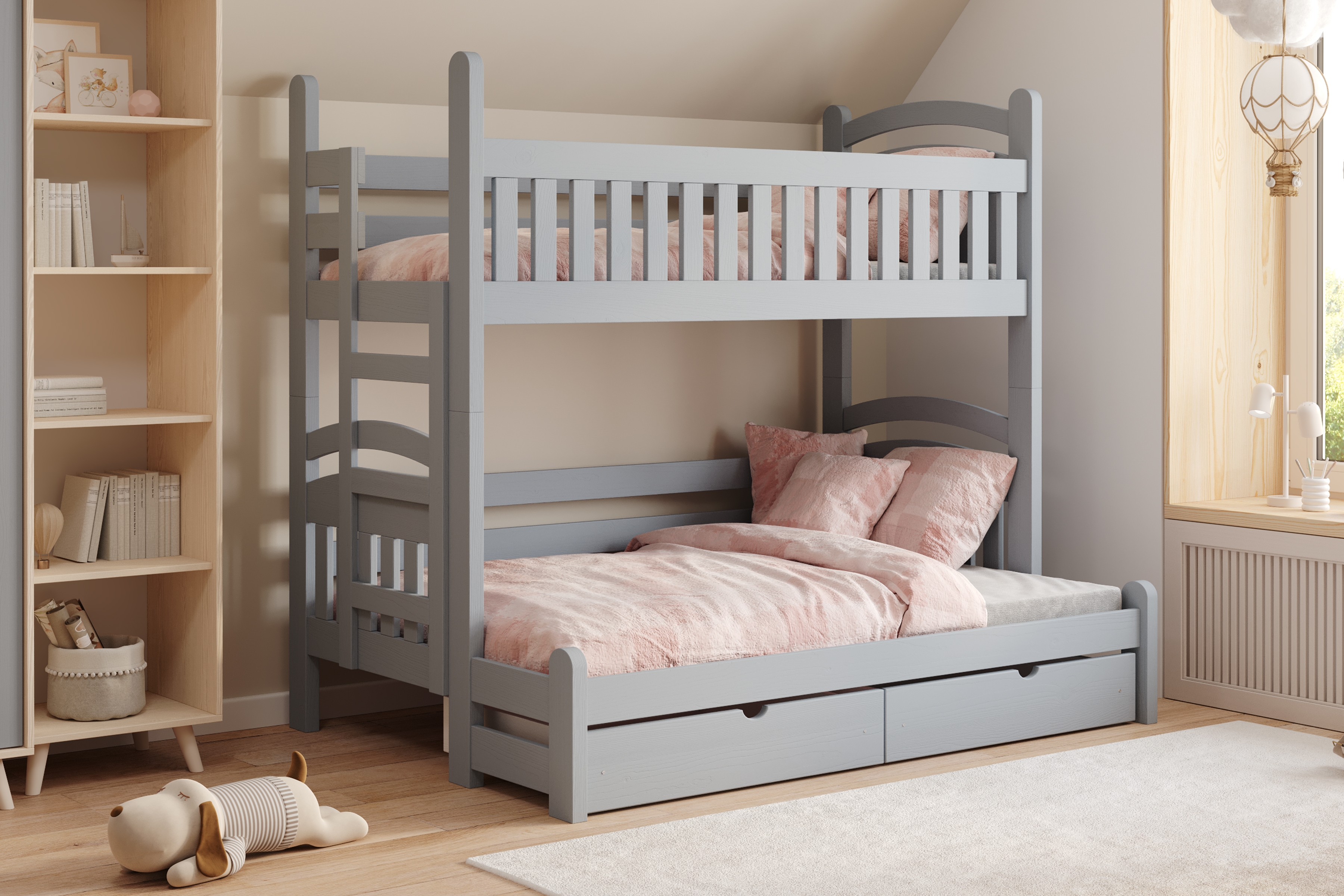 Patrová postel Amely Maxi levá 90x200 / 120x200 cm - šedá Postel patrová  Amely Maxi 90x200/120x200 levá - šedá