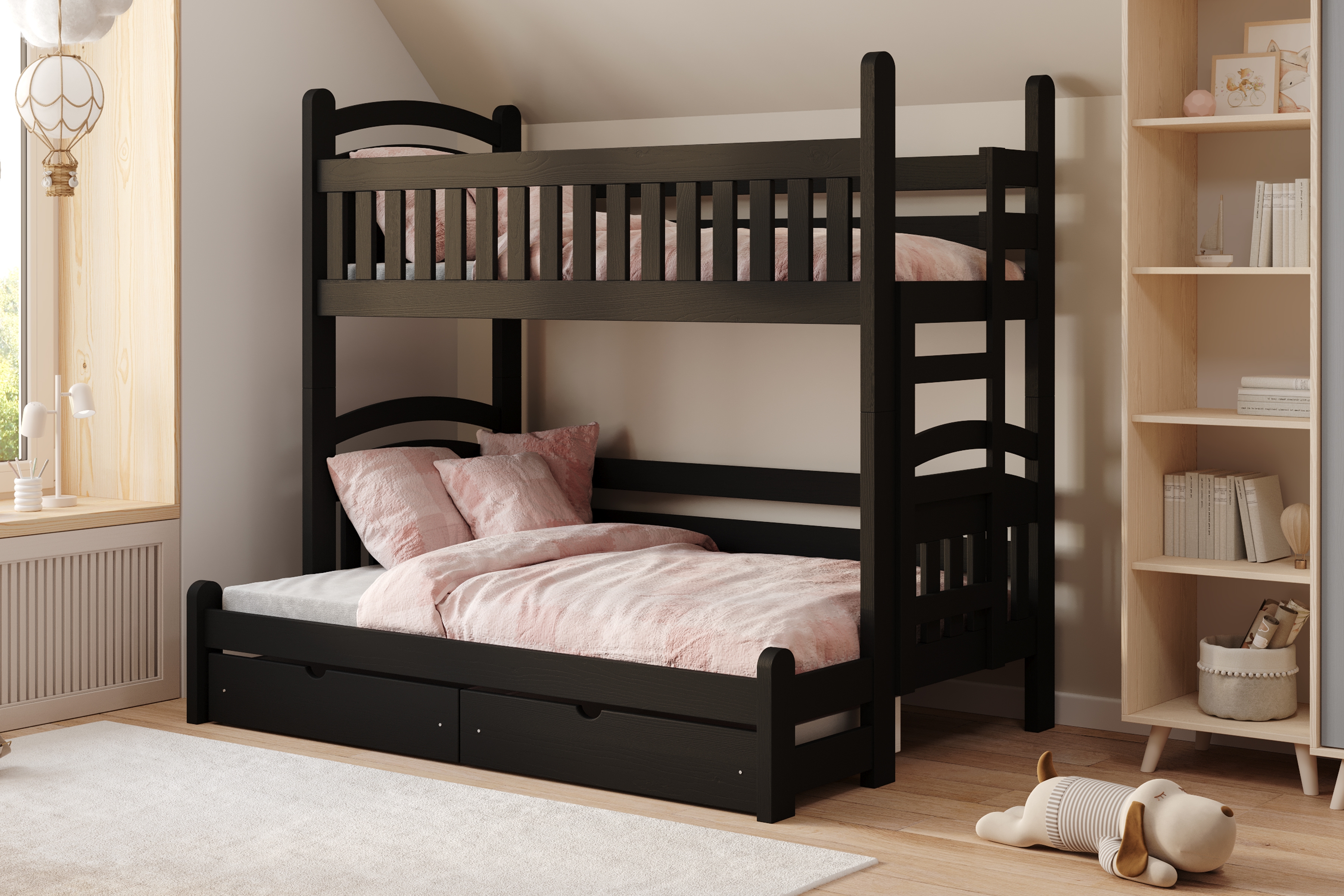 Poschodová posteľ Amely Maxi pravá - 90x200/120x200 cm - čierna Posteľ poschodová Amely Maxi 90x200/120x200 pravá strana - čierny