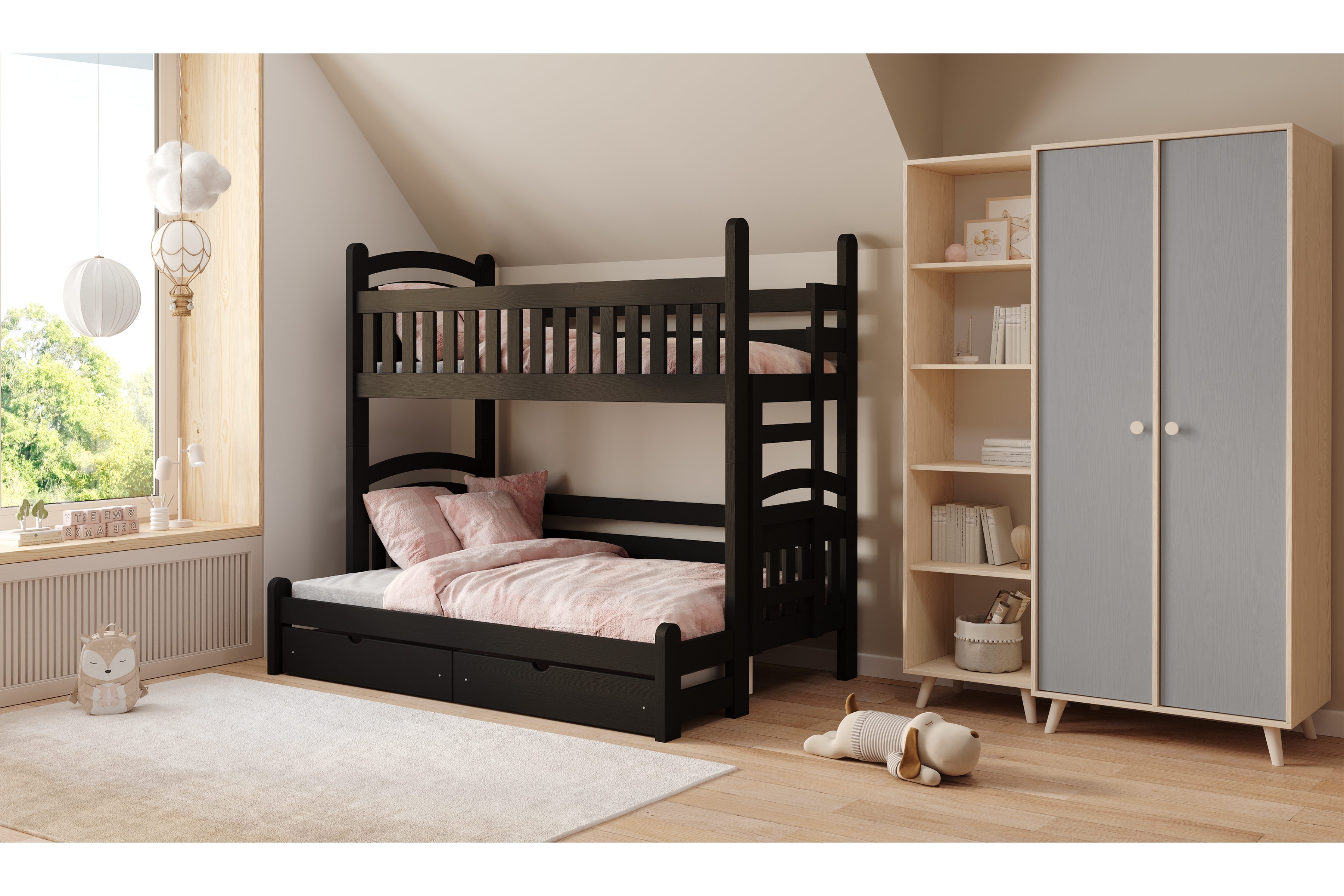 Poschodová posteľ Amely Maxi pravá - 90x200/120x200 cm - čierna Posteľ poschodová Amely Maxi 90x200/120x200 pravá strana - čierny