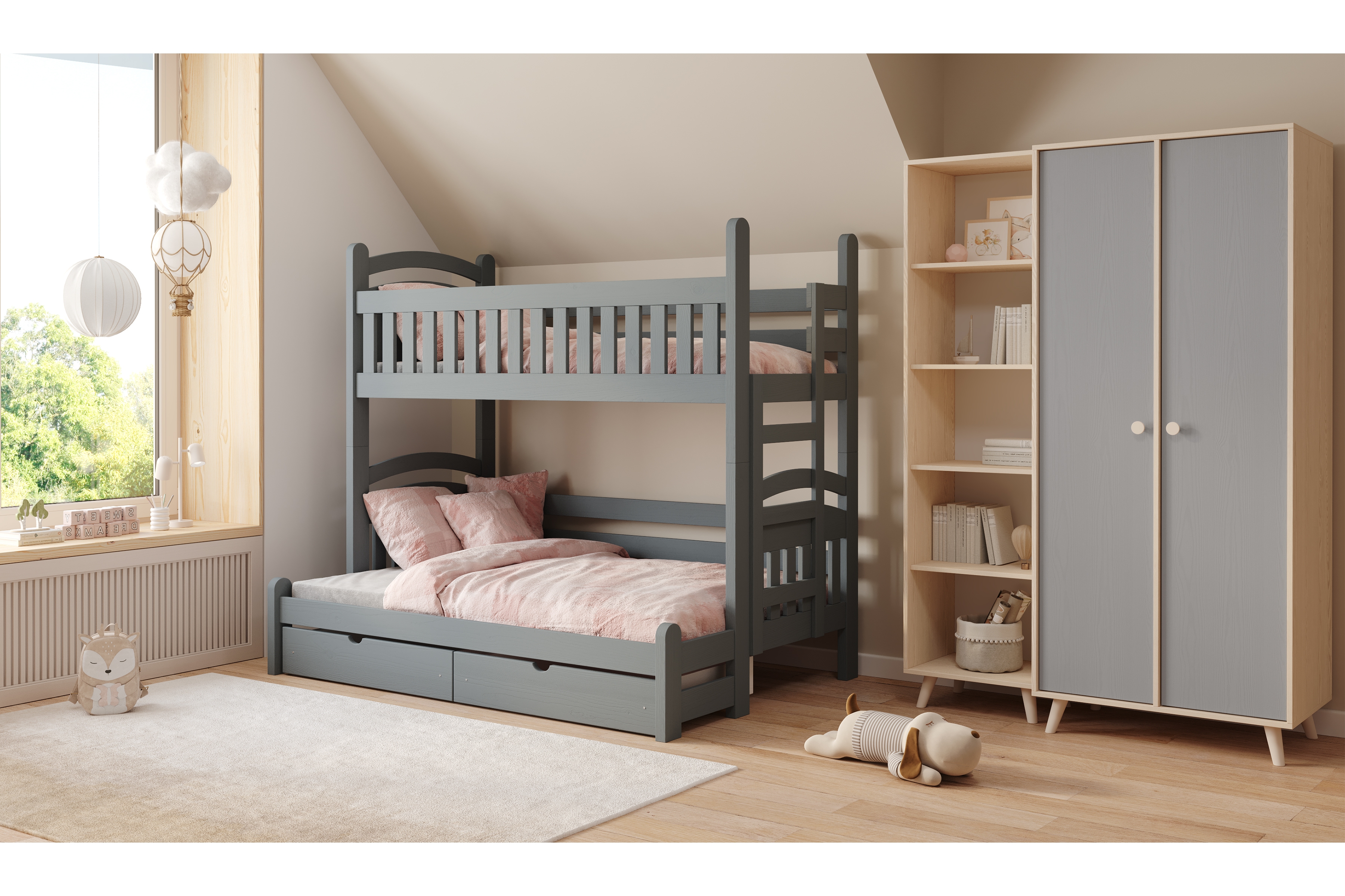 Poschodová posteľ Amely Maxi pravá - 90x200/120x200 cm - grafitová Posteľ poschodová Amely Maxi 90x200/120x200 pravá strana - grafit