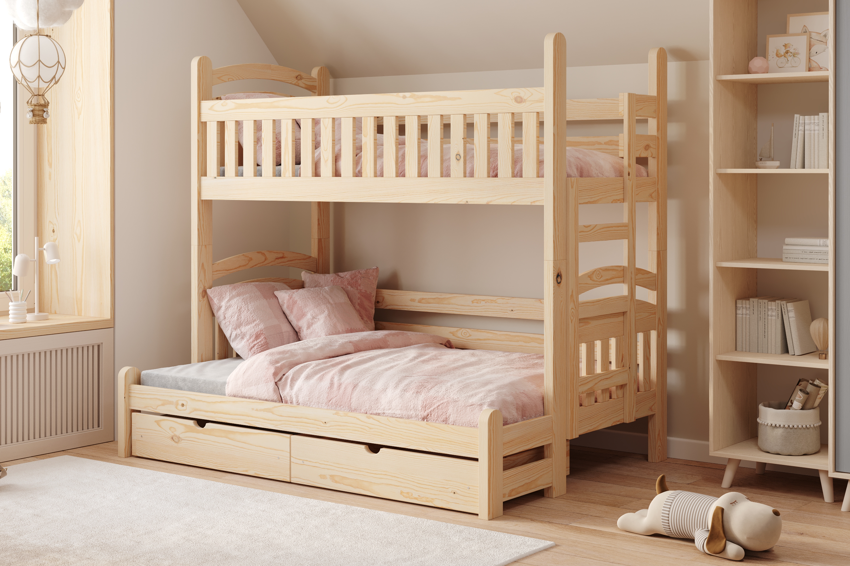 Detská poschodová posteľ Amely Maxi pravá 90x200/120x200 cm - borovica Posteľ poschodová Amely Maxi 90x200/120x200 pravá strana - Borovica