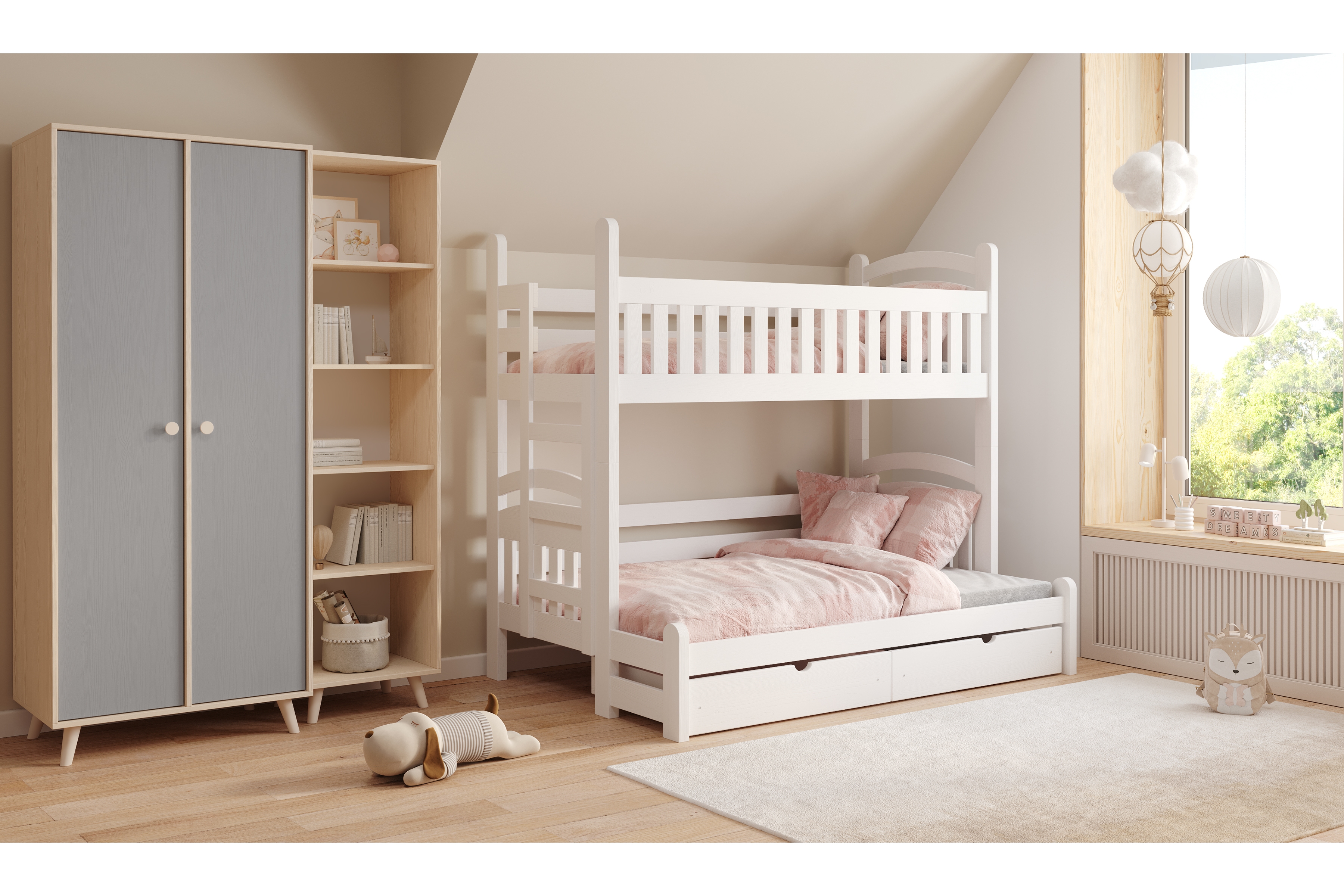 Patrová postel Amely Maxi levá 90x200 / 140x200 cm - bílá Postel patrová  Amely Maxi 90x200/140x200  levá - bílá