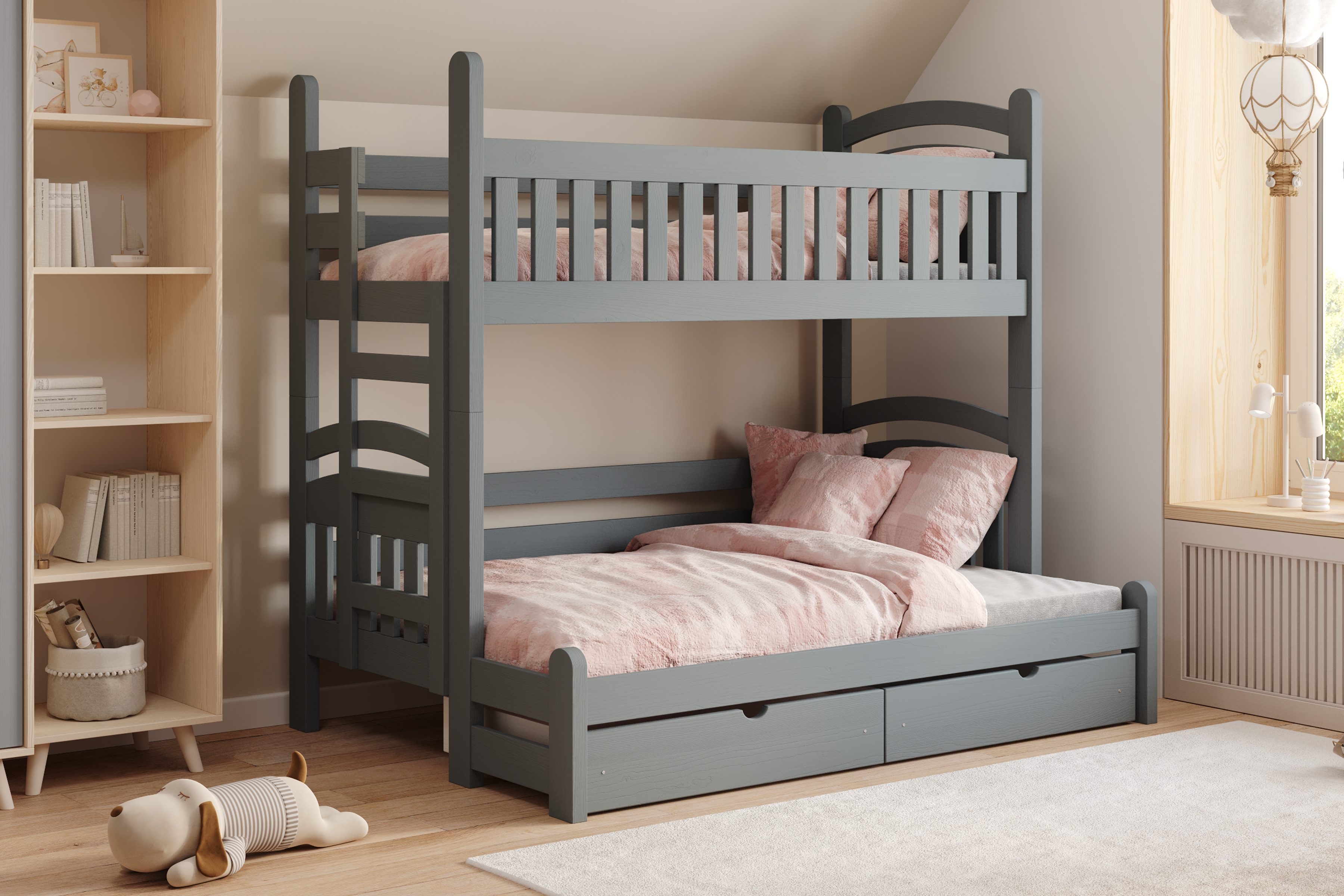 Poschodová posteľ Amely Maxi ľavá - 90x200/140x200 cm - grafitová Posteľ poschodová Amely Maxi 90x200/140x200 ľavá strana - grafit