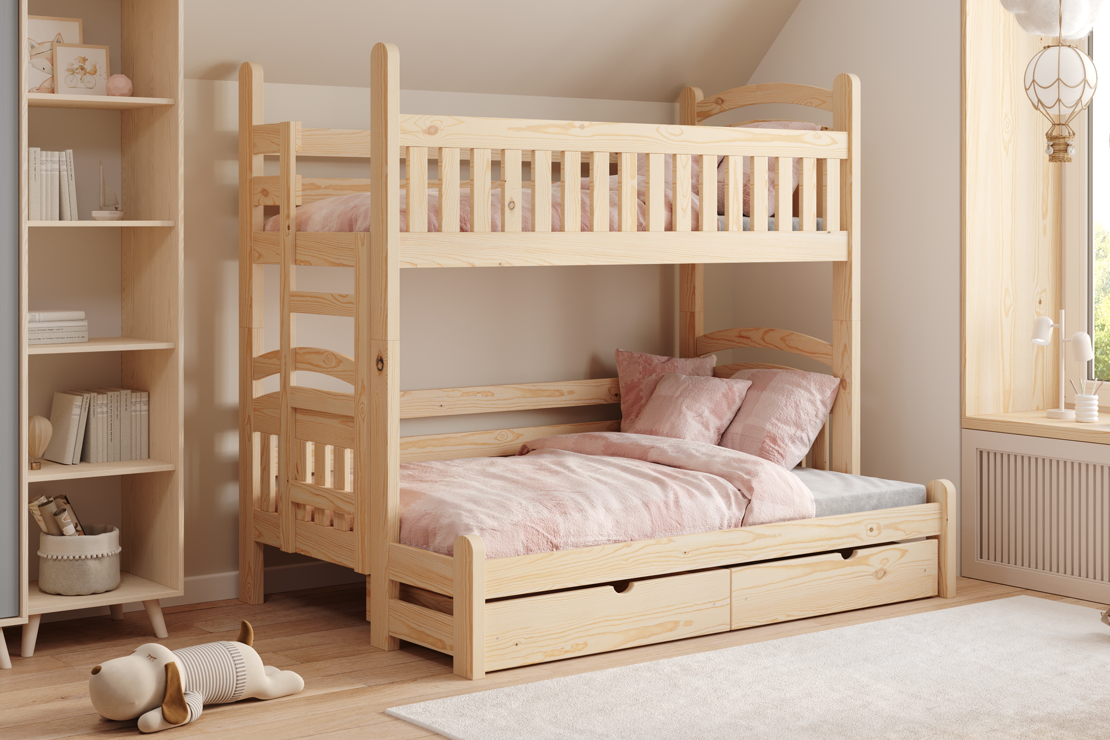 Detská poschodová posteľ Amely Maxi ľavá 90x200/140x200 cm - borovica Posteľ poschodová Amely Maxi 90x200/140x200 ľavá strana - Borovica