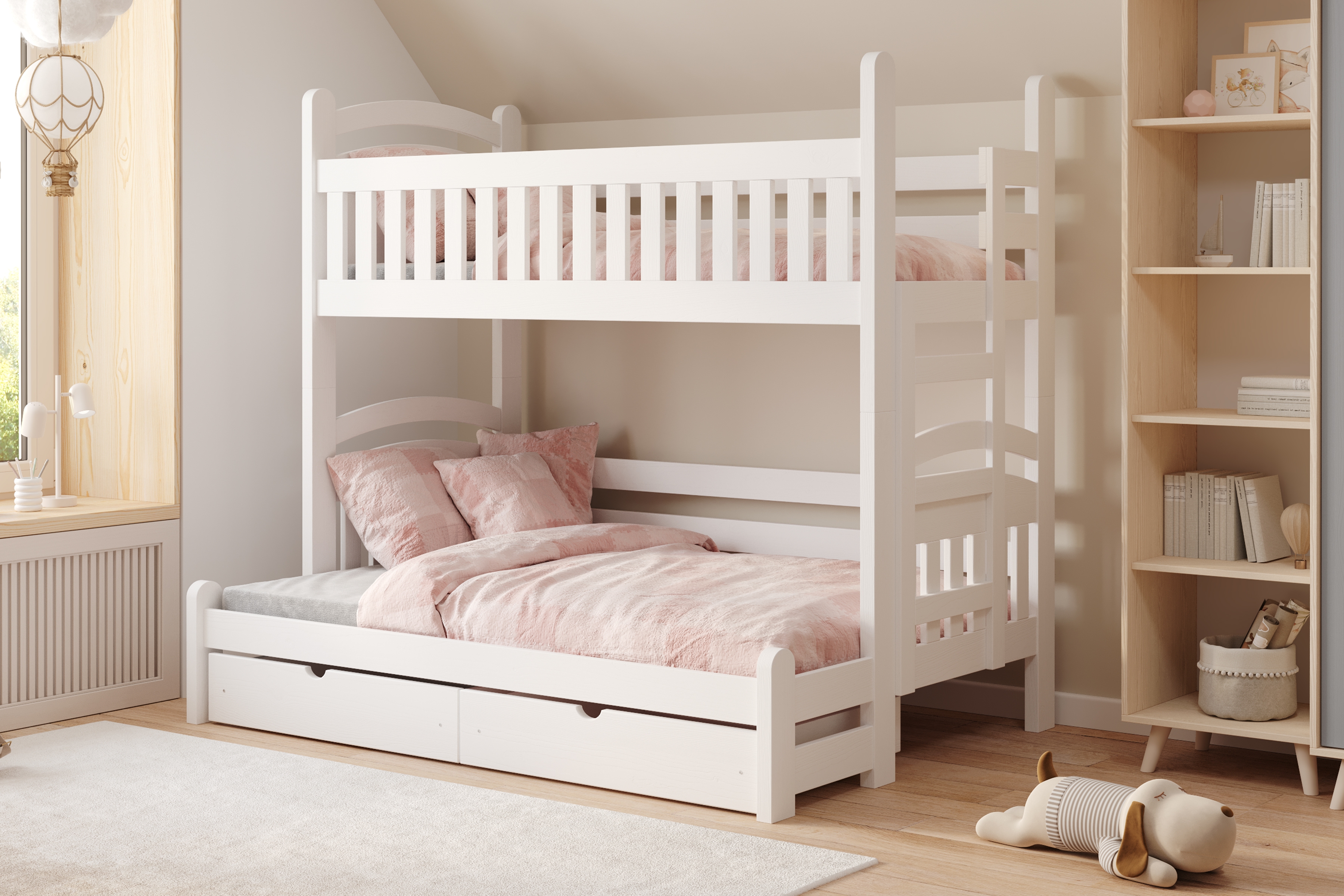 Poschodová posteľ Amely Maxi pravá - 90x200/140x200 cm - biela Posteľ poschodová Amely Maxi 90x200/140x200 pravá strana - Biely