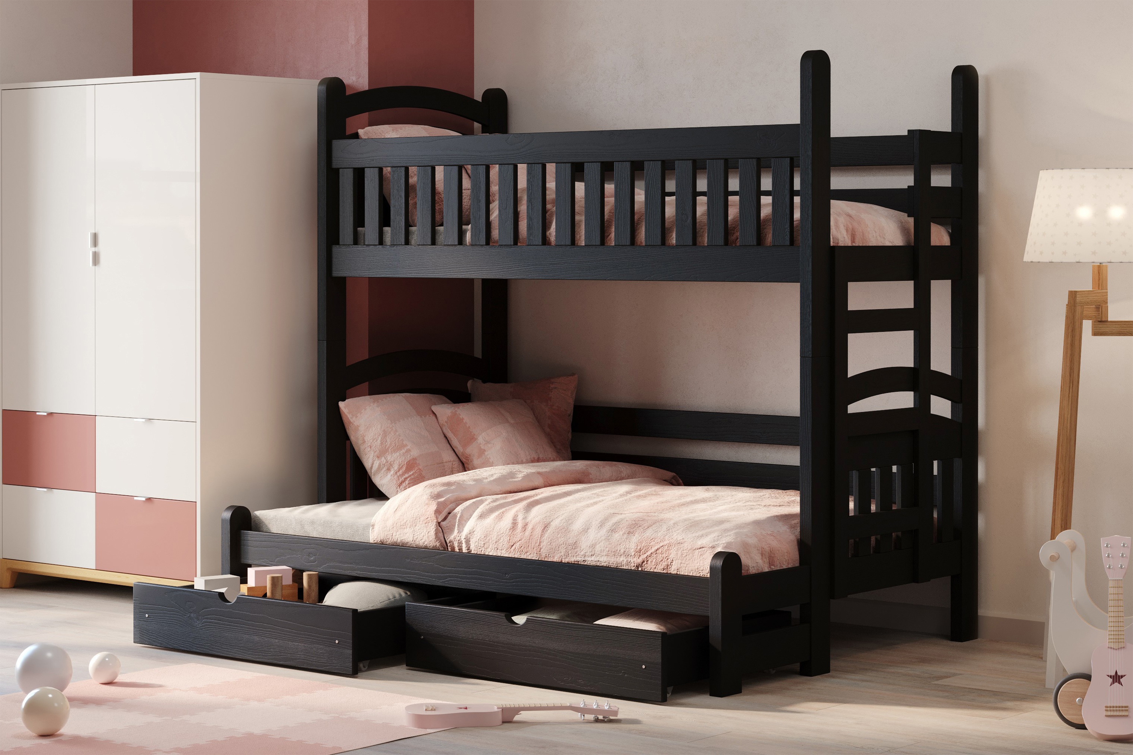 Poschodová posteľ Amely Maxi pravá - 90x200/120x200 cm - čierna Posteľ poschodová Amely Maxi pravá strana - 90x200/120x200 / čierny