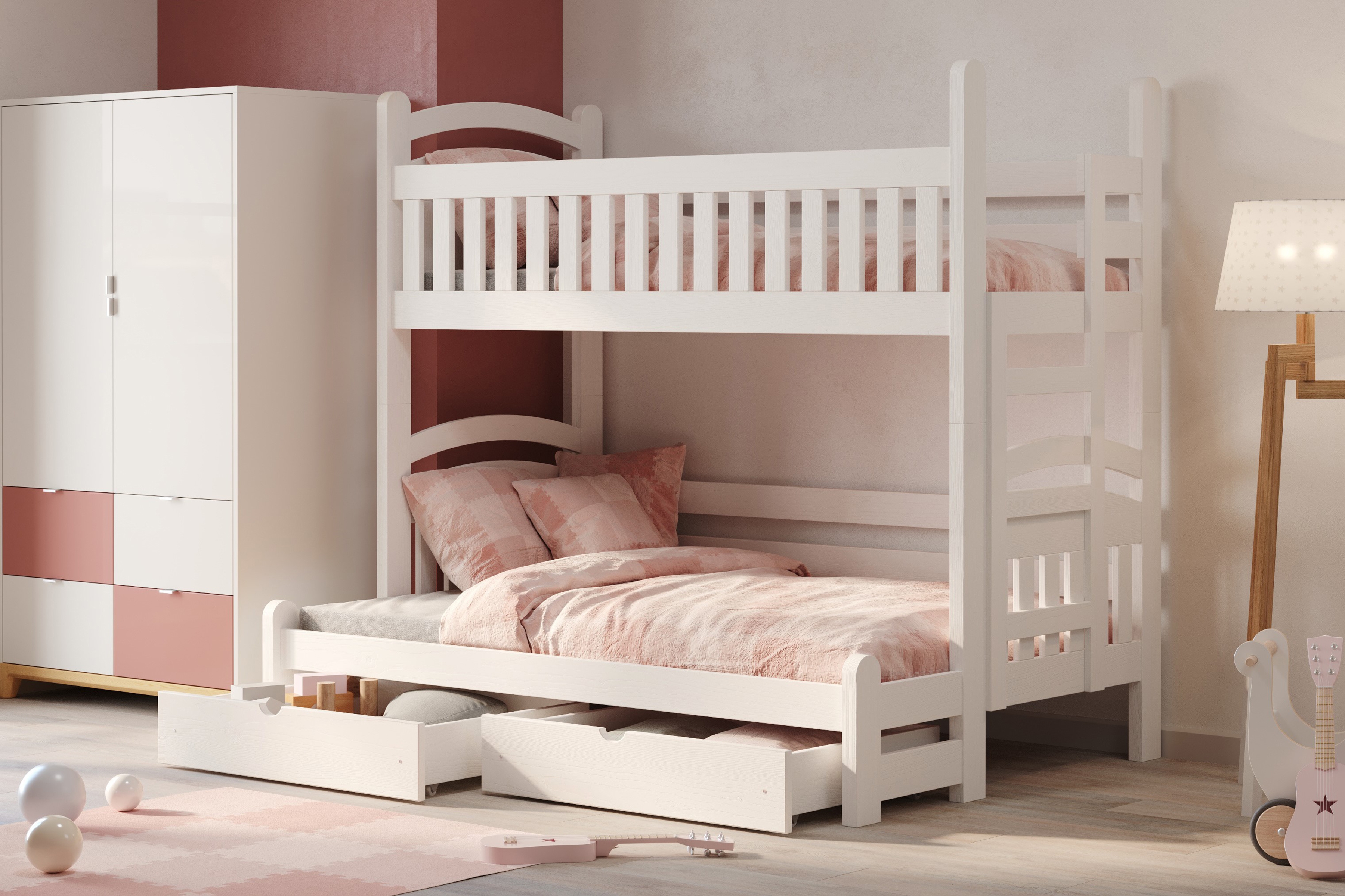 Poschodová posteľ Amely Maxi pravá - 90x200/140x200 cm - biela Posteľ poschodová Amely Maxi pravá strana - 90x200/140x200 / Biely