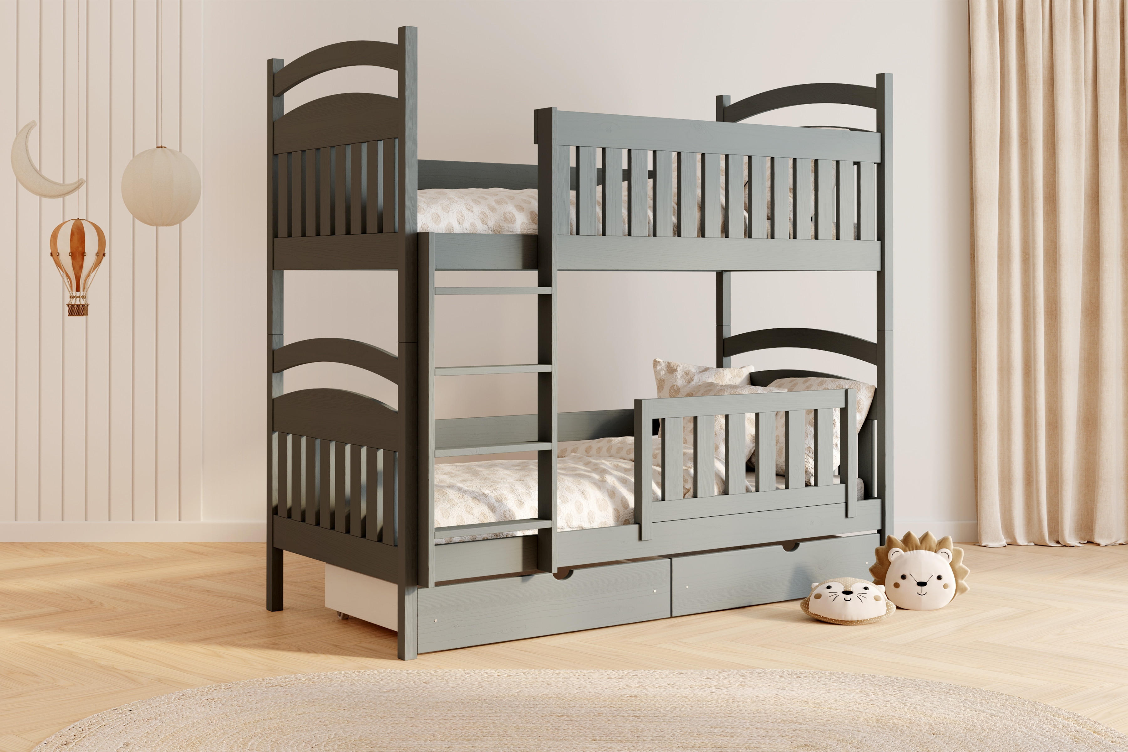 Poschodová posteľ Amely so zásuvkami - 70x140 cm - grafitová Posteľ poschodová Amely so zásuvkami - 70x140 / grafit