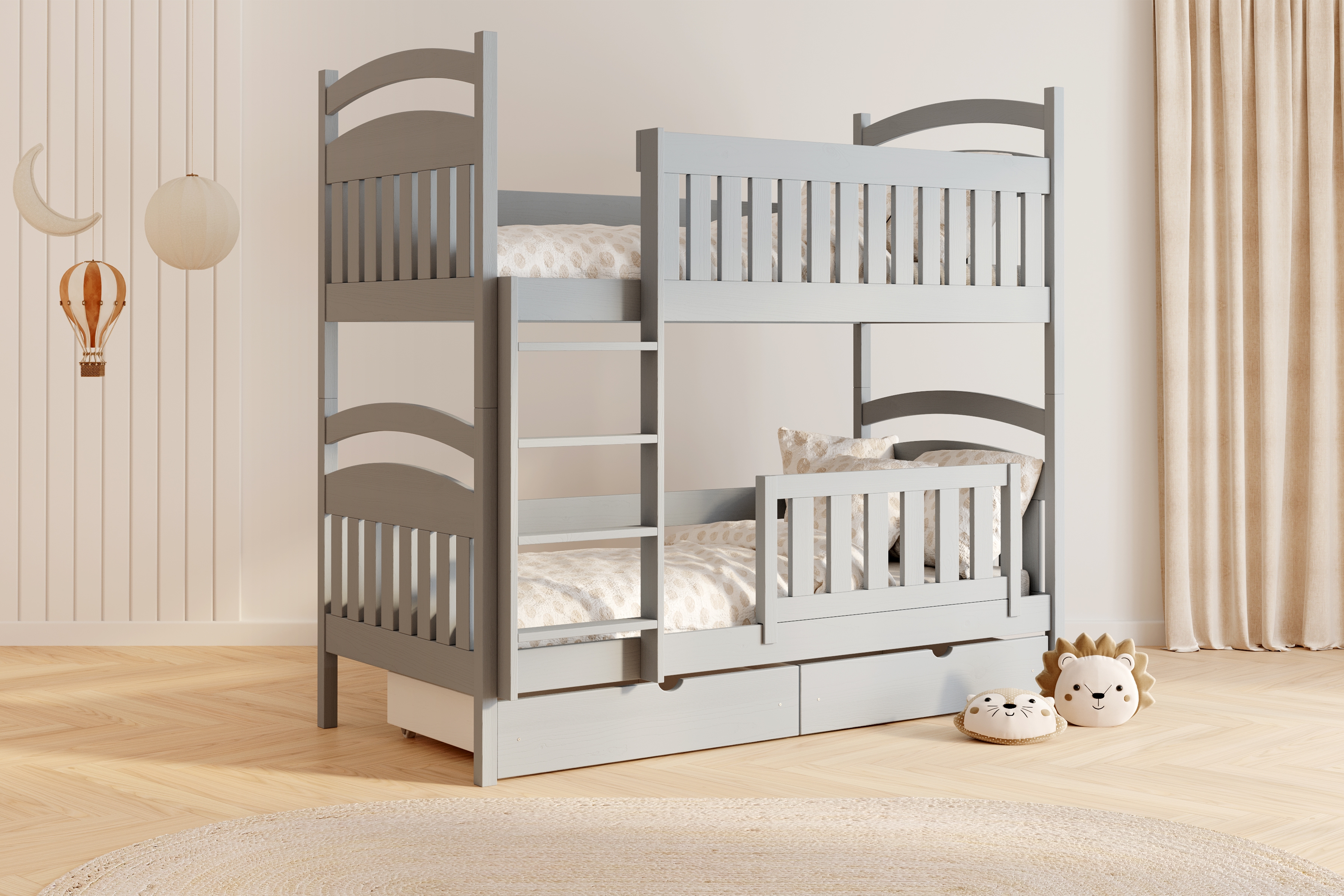 Poschodová posteľ Amely so zásuvkami - 80x180 cm - šedá Posteľ poschodová Amely so zásuvkami - 80x180 / šedý 