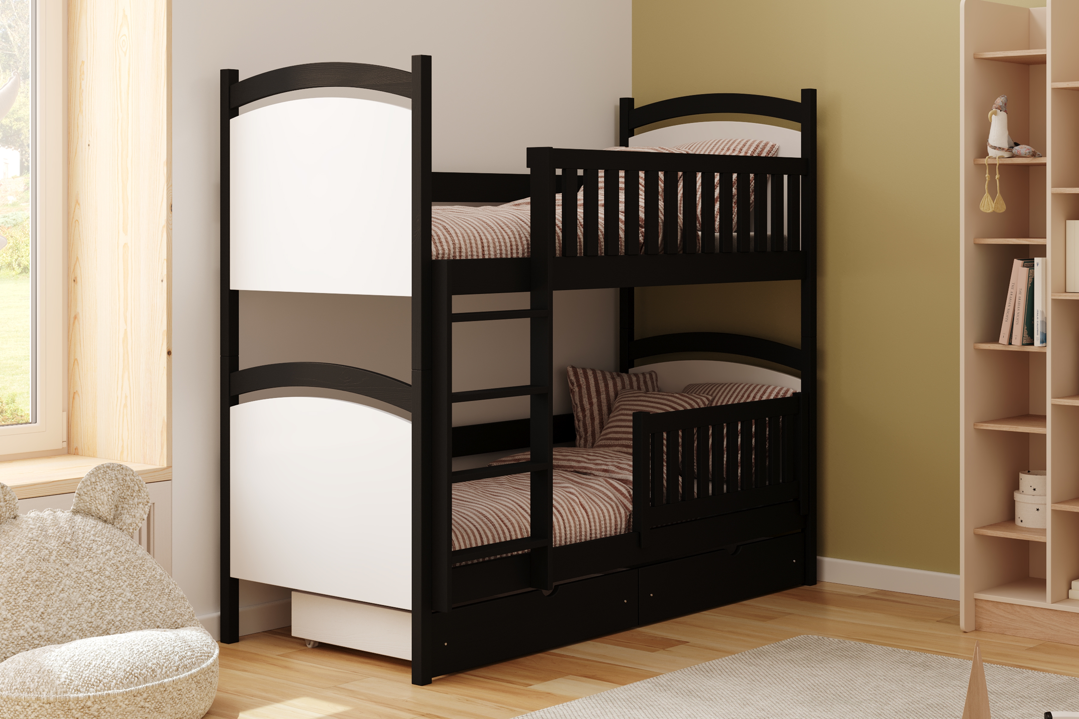 Poschodová posteľ Amely s tabuľou stierateľnou za sucha - 90x200 cm - čierna Posteľ poschodová Amely z tablica suchoscieralna - Čierny, 90x200