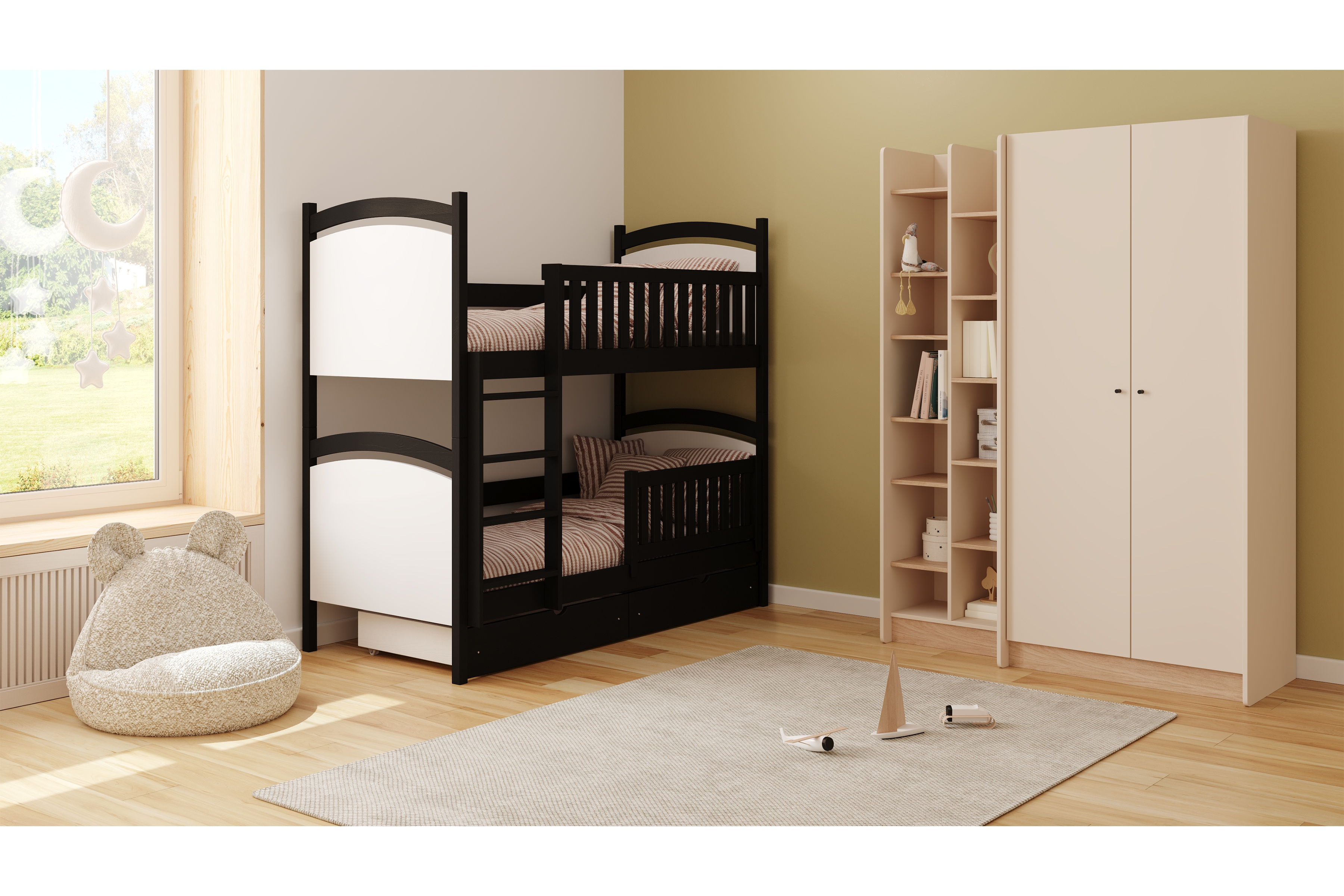 Poschodová posteľ Amely s tabuľou stierateľnou za sucha - 90x200 cm - čierna Posteľ poschodová Amely z tablica suchoscieralna - Čierny, 90x200