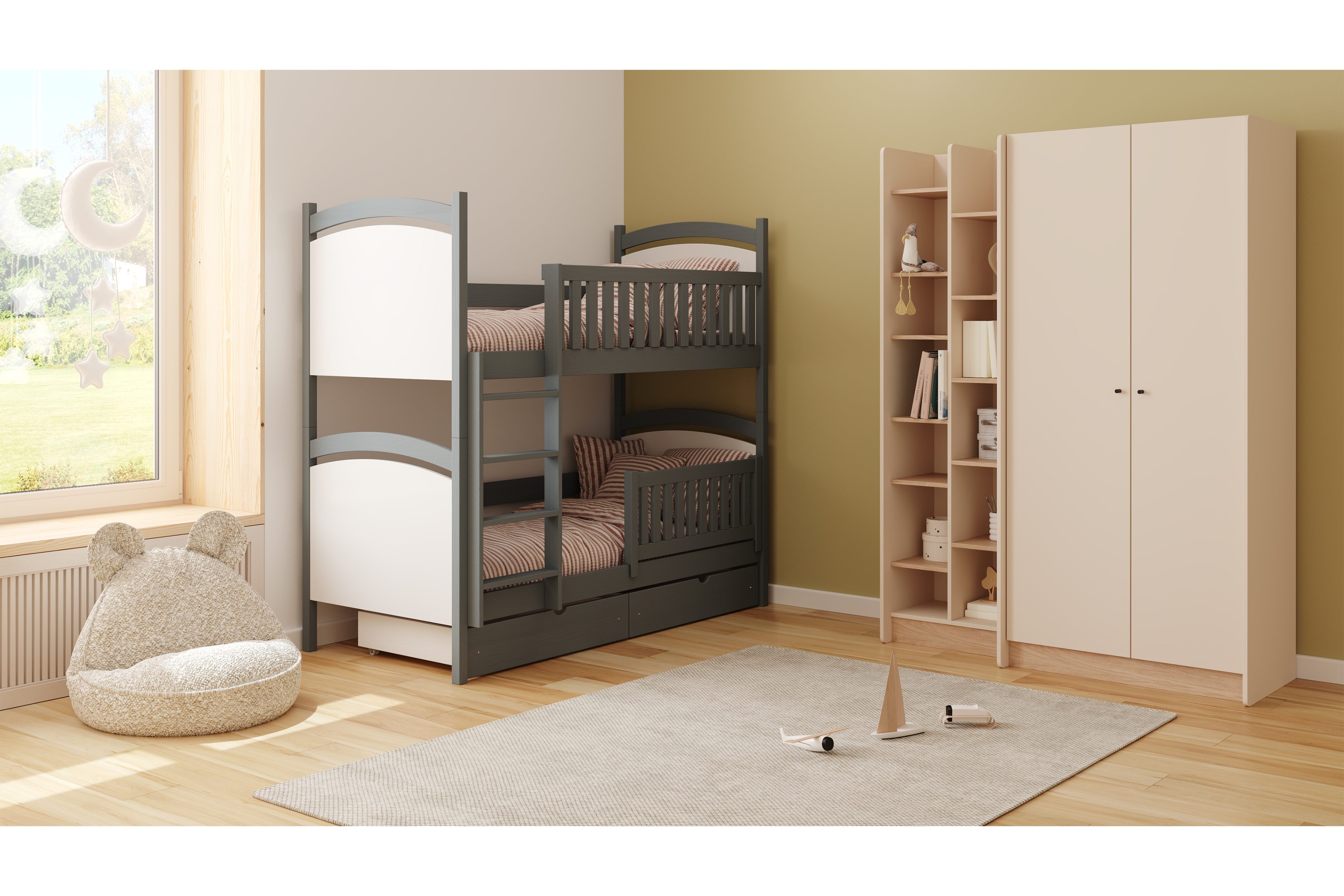 Patrová postel Amely s tabulí na fixy 80x160 cm - grafitová Postel patrová  Amely z tablica suchoscieralna - grafit / 80x160