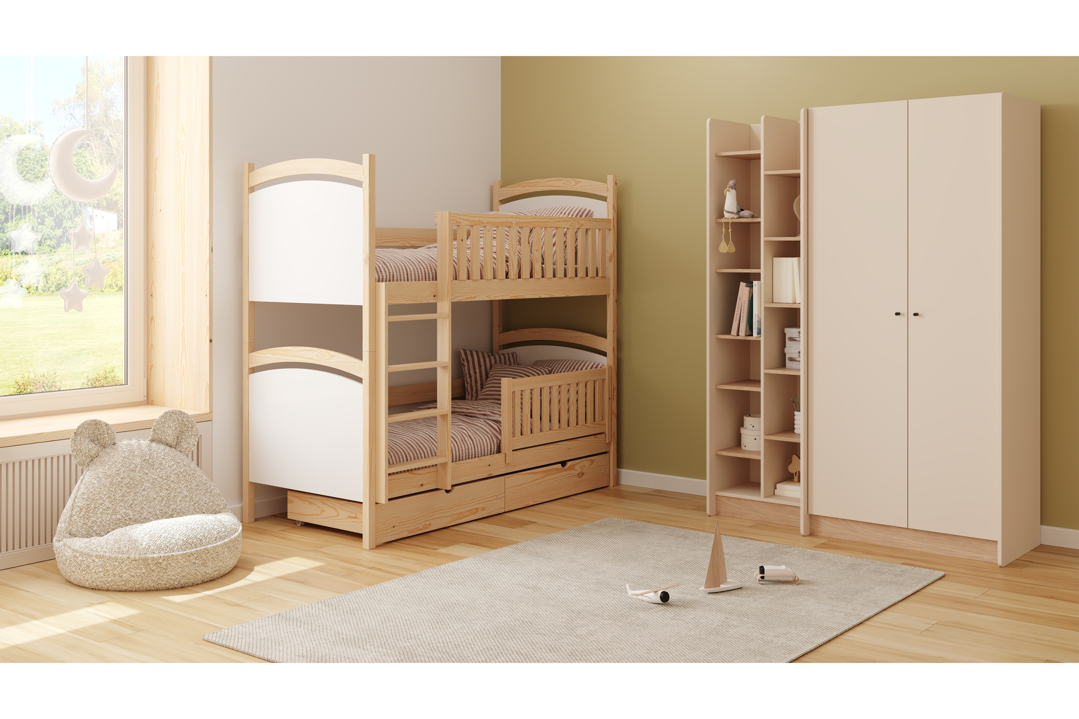 Poschodová posteľ Amely s tabuľou stierateľnou za sucha - 90x180 cm - borovica Posteľ poschodová Amely z tablica suchoscieralna - Borovica / 90x180