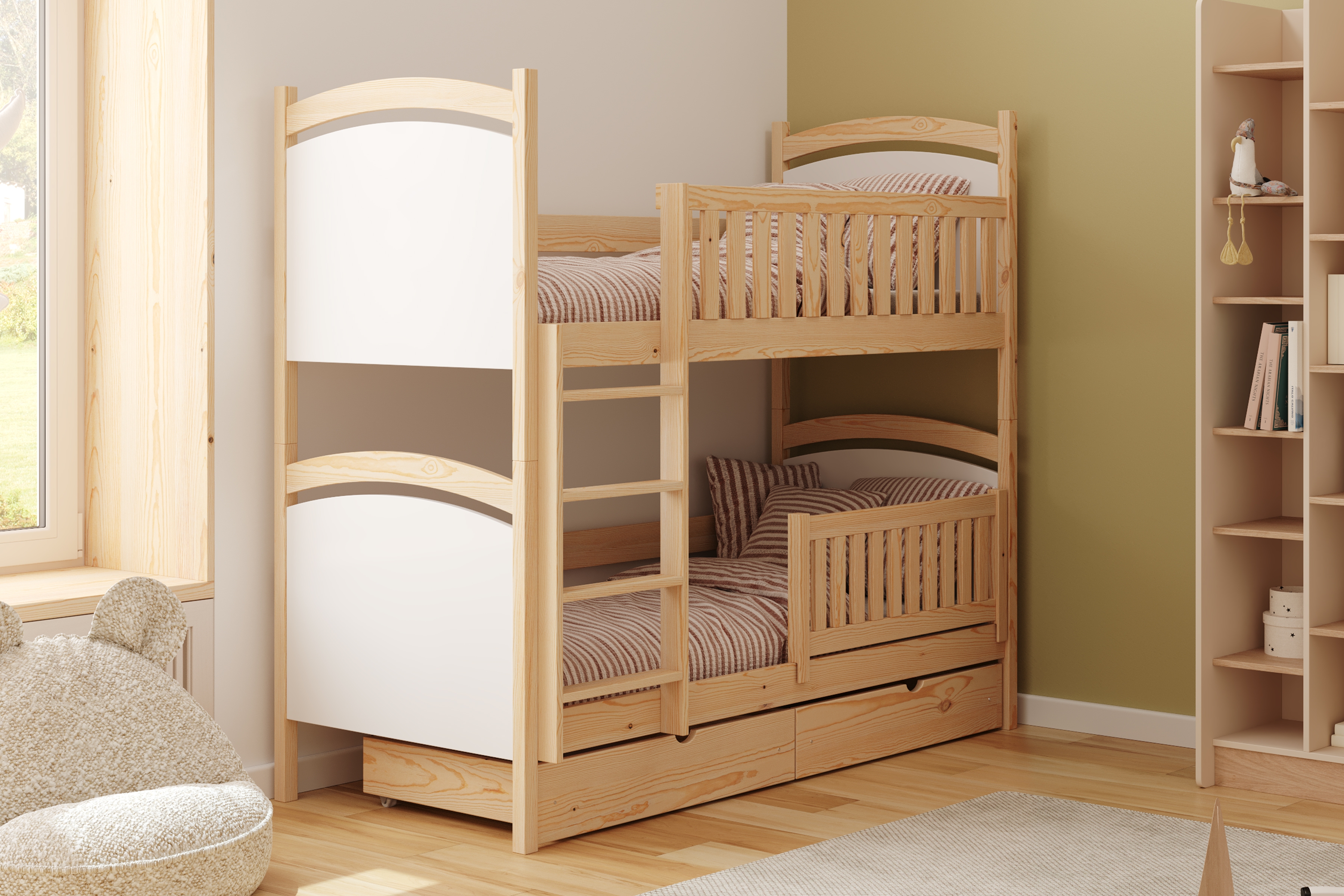 Patrová postel Amely s tabulí na fixy 90x190 cm - borovice Postel patrová  Amely z tablica suchoscieralna - borovice / 90x190