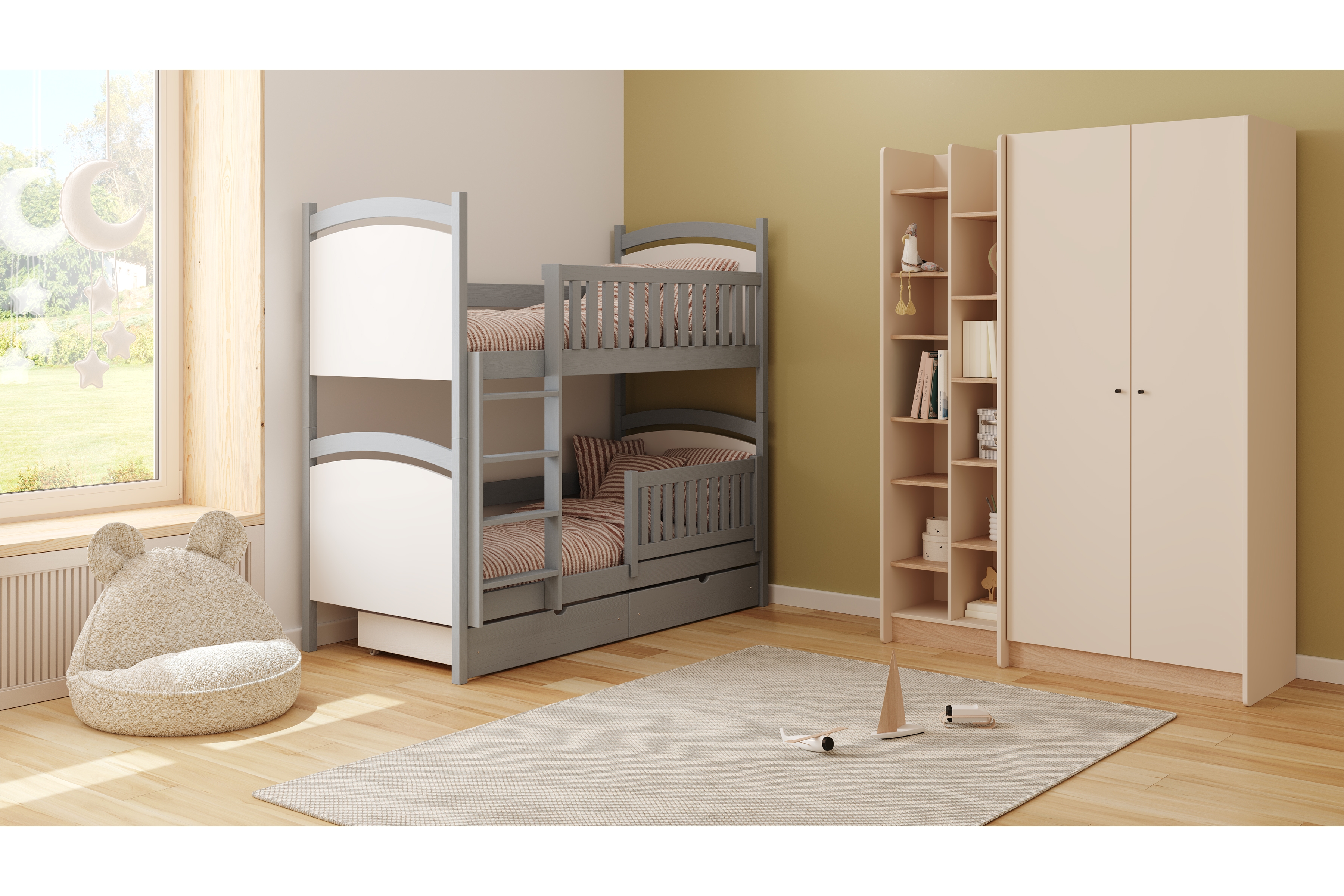 Patrová postel Amely s tabulí na fixy 80x160 cm - šedá Postel patrová  Amely z tablica suchoscieralna - šedá / 80x160