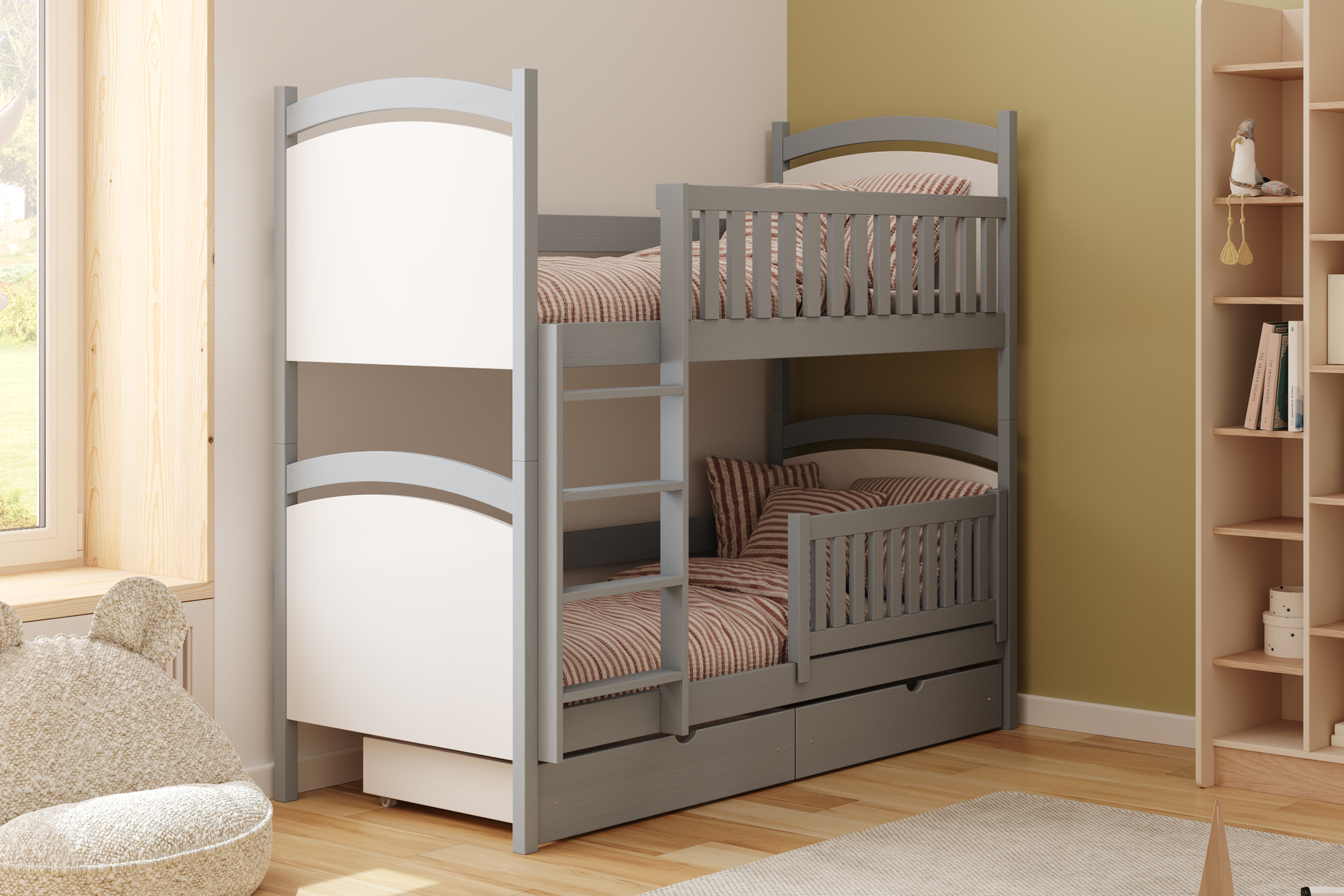 Poschodová posteľ Amely s tabuľou stierateľnou za sucha - 90x190 cm - šedá Posteľ poschodová Amely z tablica suchoscieralna - šedý / 90x190