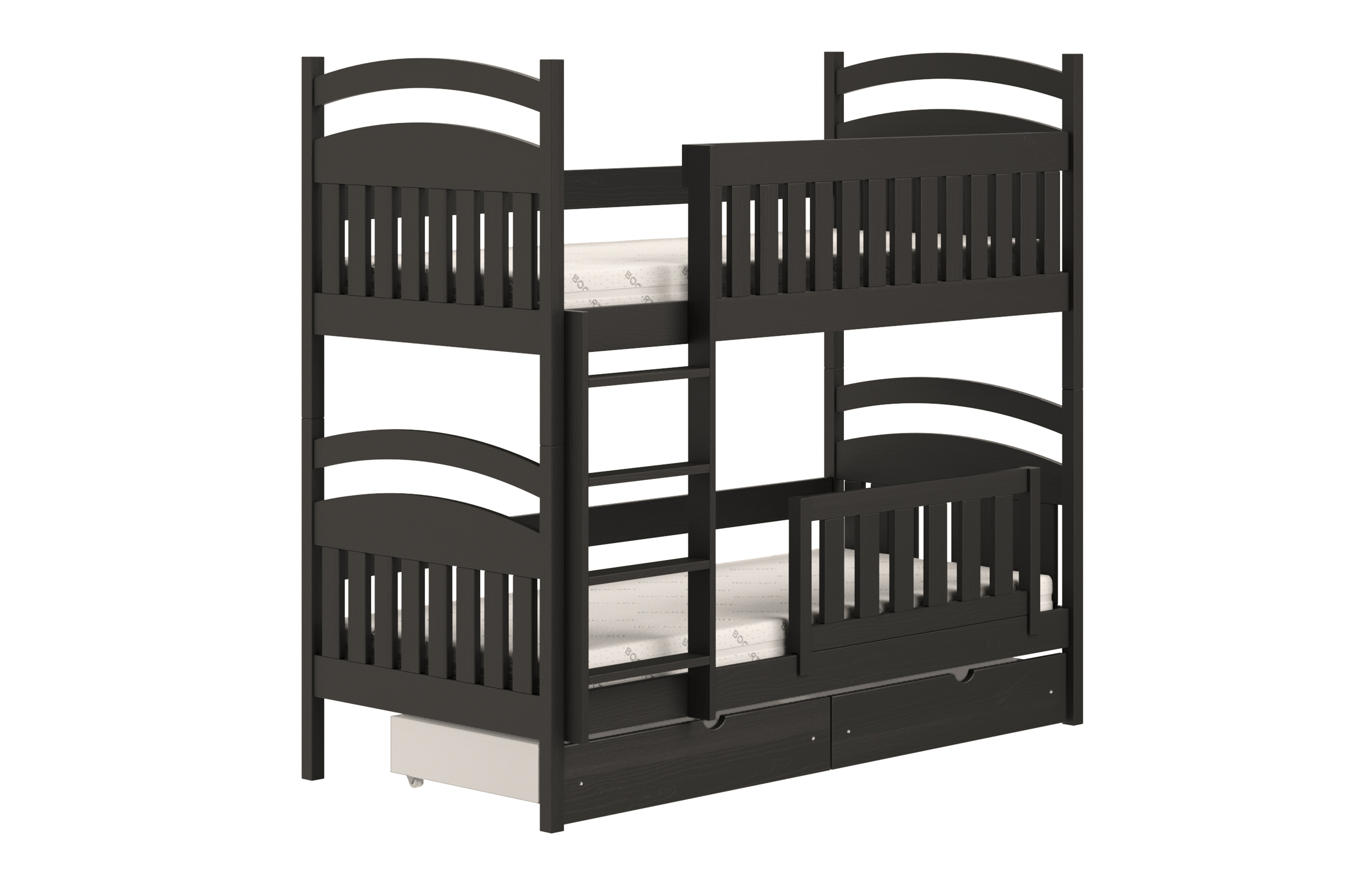 Dřevěná patrová postel Amely 80x160 - černá Postel patrová  dřevěná Amely se zásuvkami - 80x160 / černá