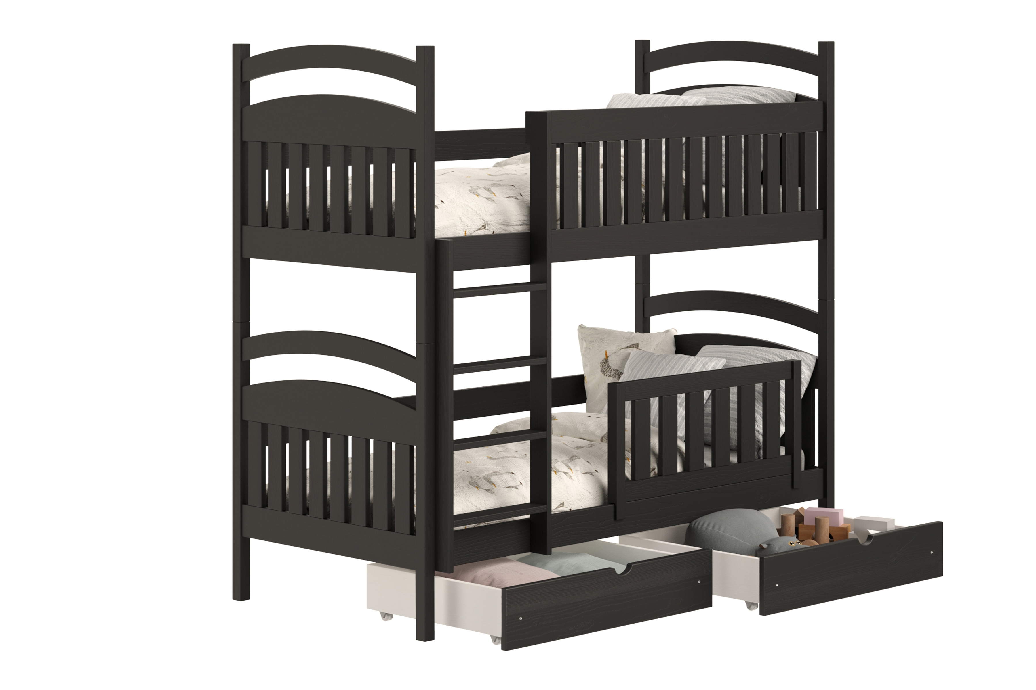 Dřevěná patrová postel Amely 90x190 - černá Postel patrová  dřevěná Amely se zásuvkami - 90x190 / černá 