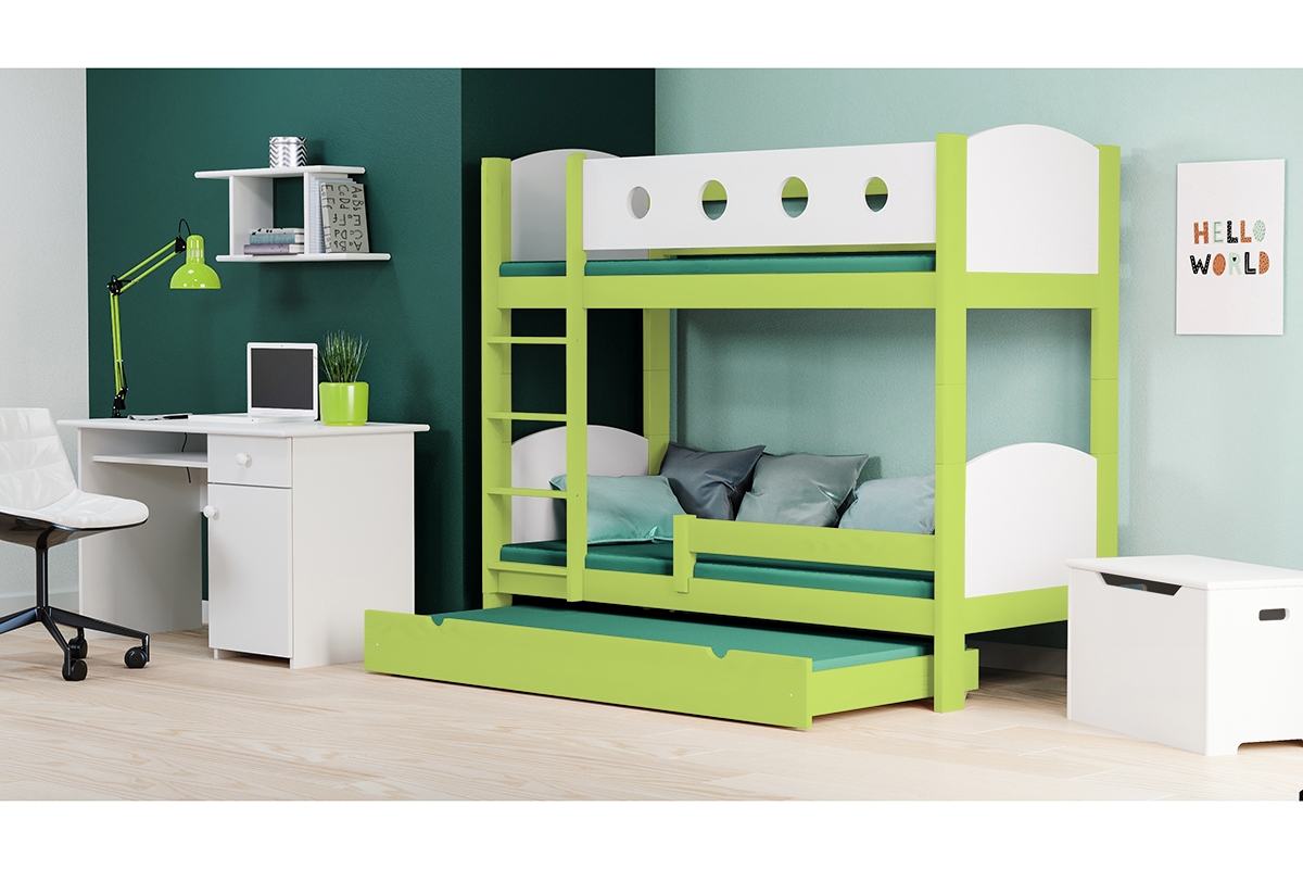 Poschodová drevená posteľ Feliks II 3 os. Zelené Posteľ