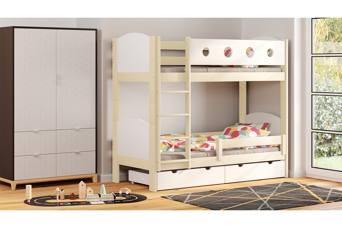 Dřevěná patrová postel Feliks II postel z ozdobna barierka