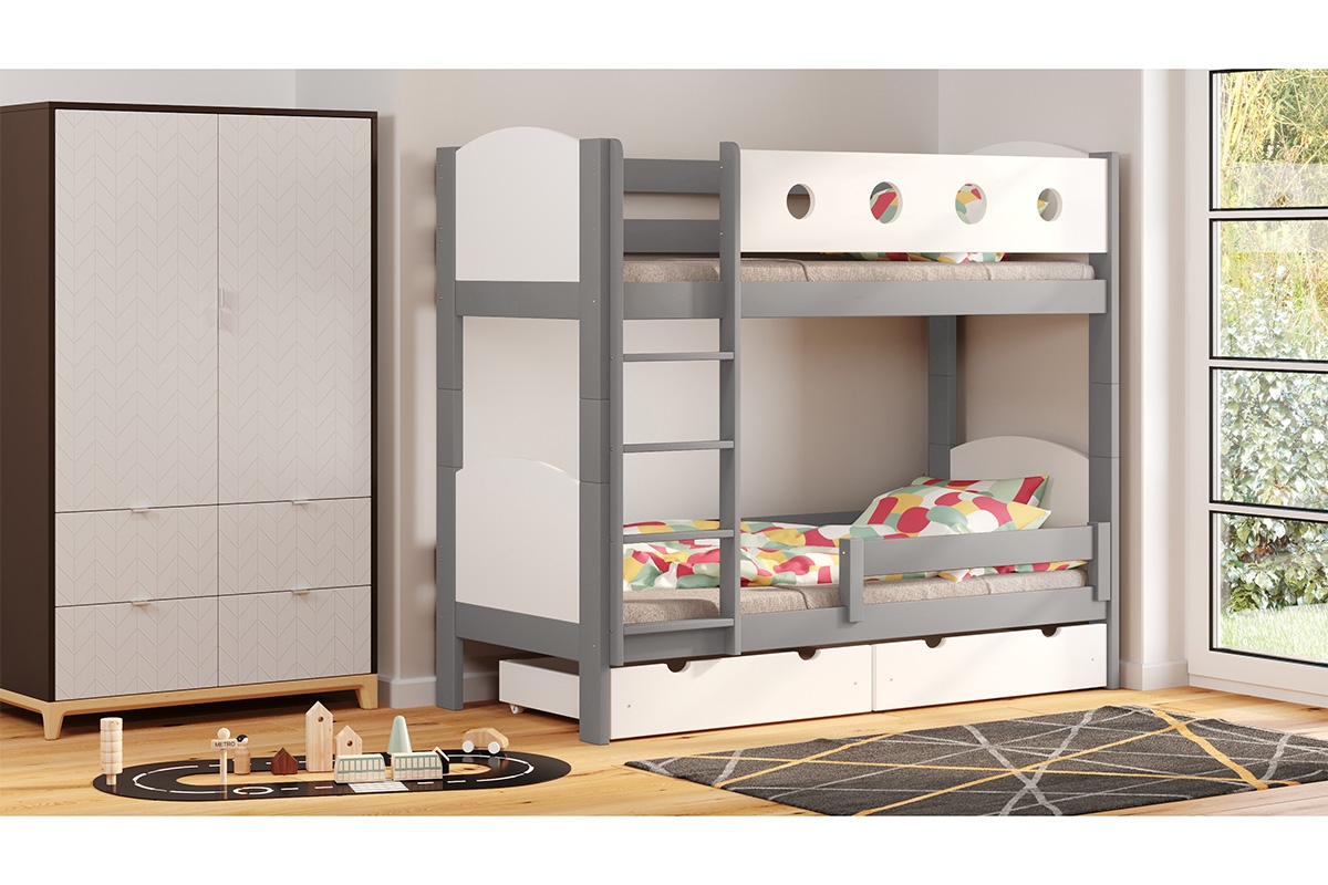 Dřevěná patrová postel Feliks II postel patrová  šedý - biale
