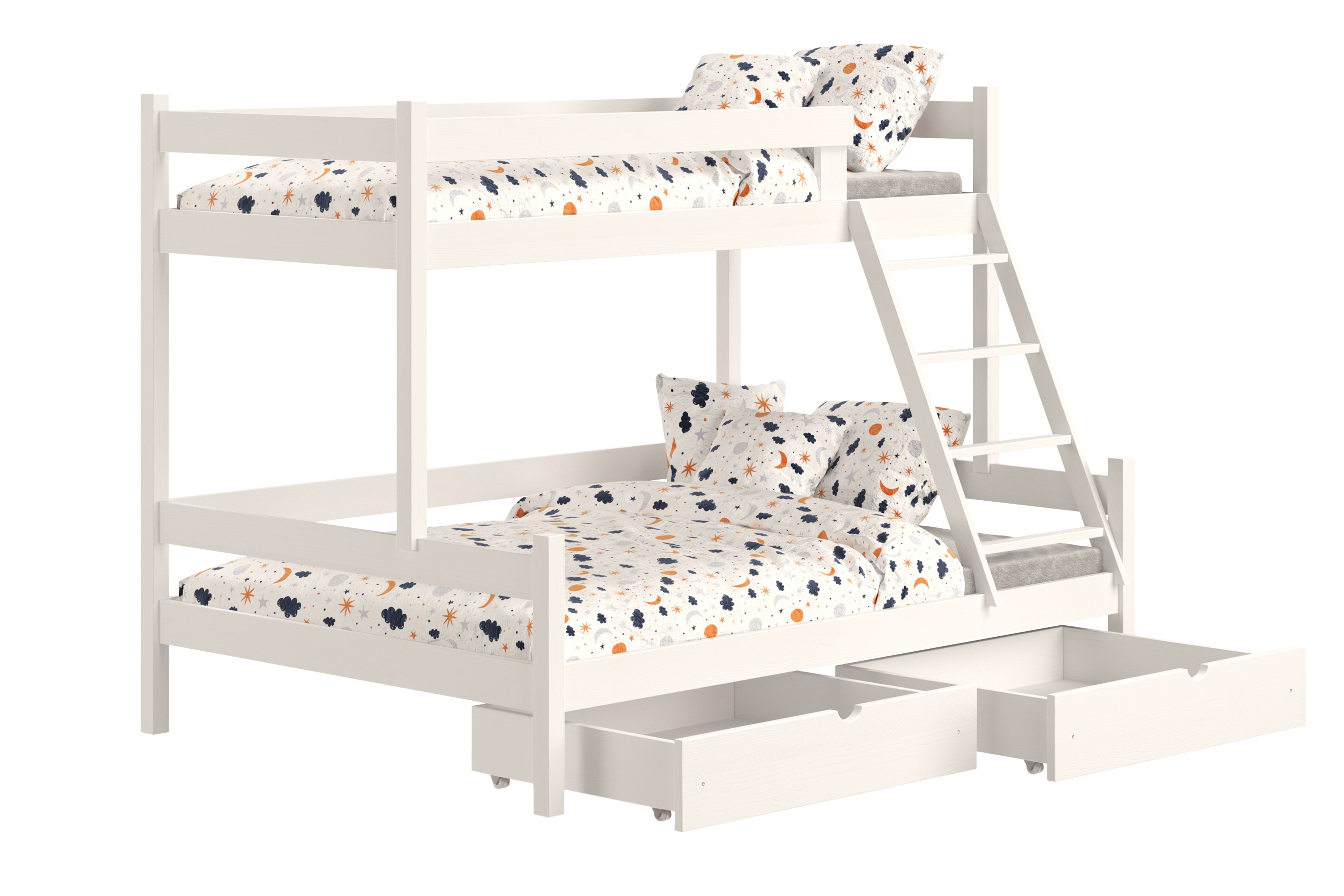 Detská poschodová posteľ Poli so zásuvkami 80x180 cm - biela Posteľ poschodová drevená Poli so zásuvkami - 80x180/120x180 / Biely