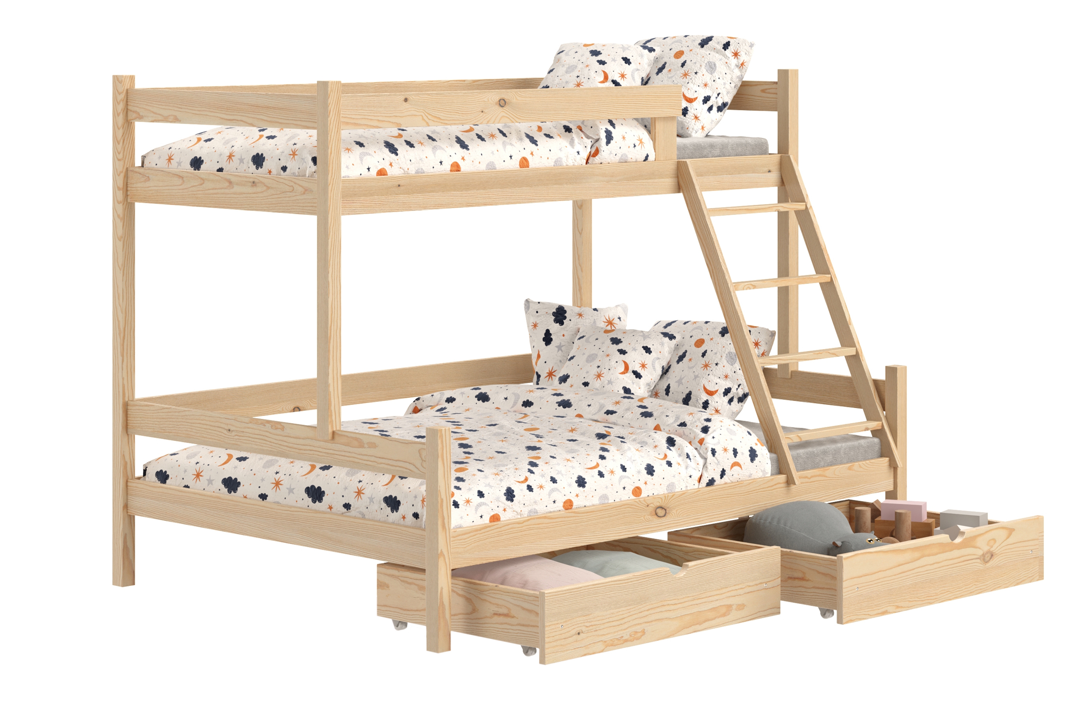 Poschodová posteľ Poli so zásuvkami - borovica, 80x180 Posteľ poschodová drevená Poli so zásuvkami - 80x180/120x180 / Borovica