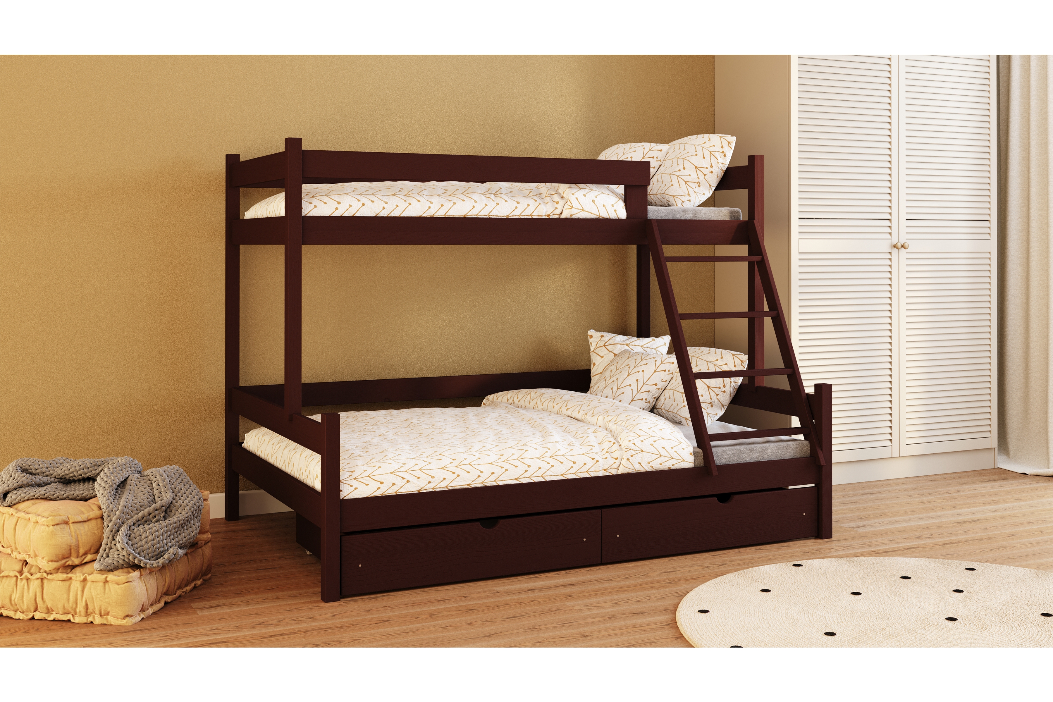 Poschodová posteľ Poli so zásuvkami - hnedý, 80x190 Posteľ poschodová drevená Poli so zásuvkami - 80x190/120x190 / Hnedý