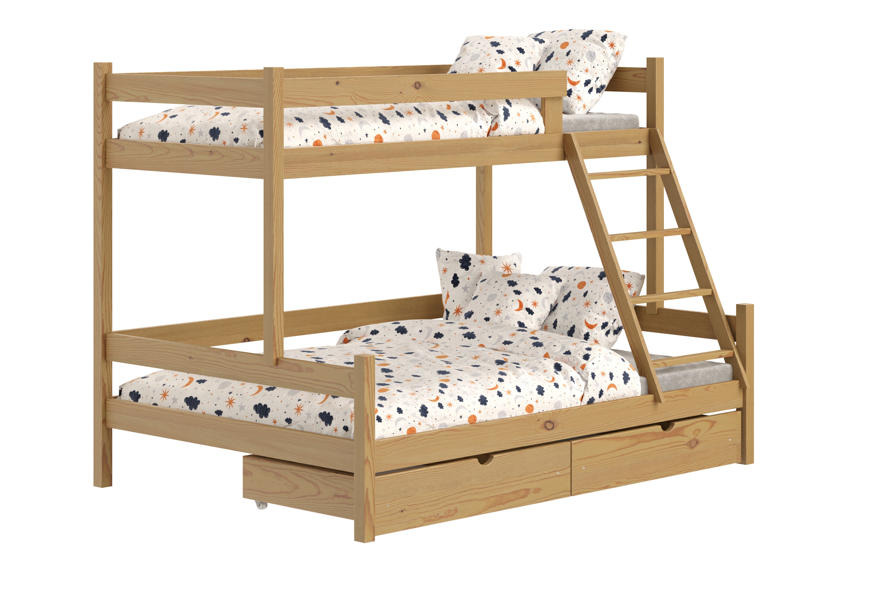 Poschodová posteľ Poli so zásuvkami - dub, 80x200 Posteľ poschodová drevená Poli so zásuvkami - 80x200/120x200 / Dub