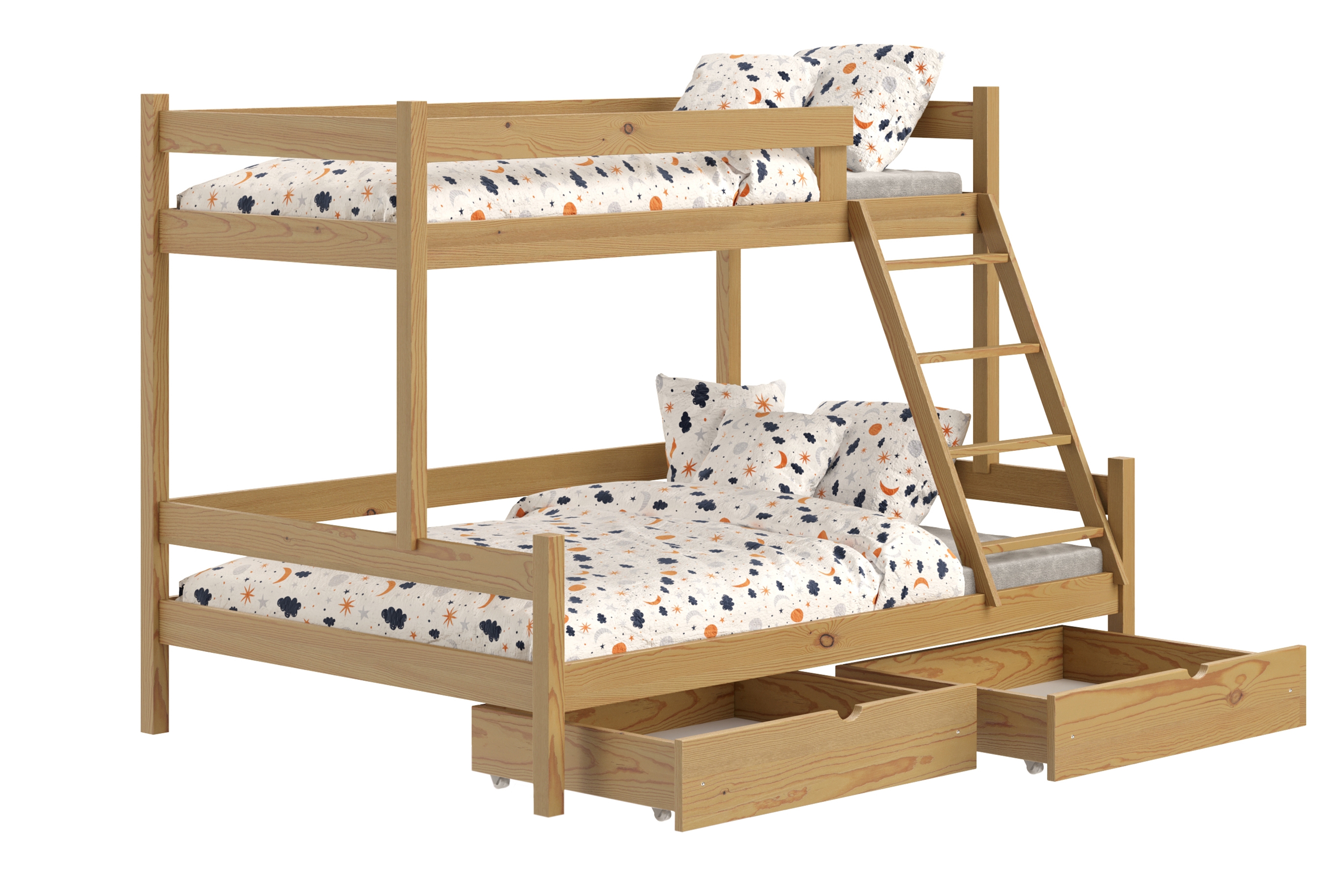 Poschodová posteľ Poli so zásuvkami - dub, 90x180 Posteľ poschodová drevená Poli so zásuvkami - 90x180/120x180 / Dub