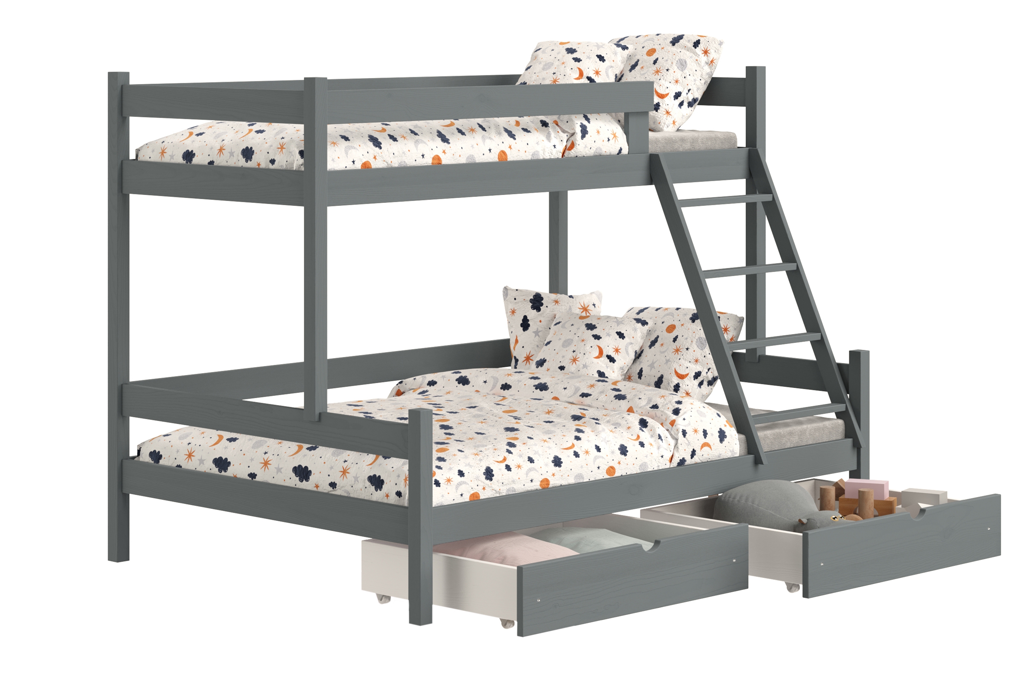 Patrová postel Poli 90x190 cm se zásuvkami - grafit Postel patrová  dřevěná Poli se zásuvkami - 90x190/120x190 / grafit