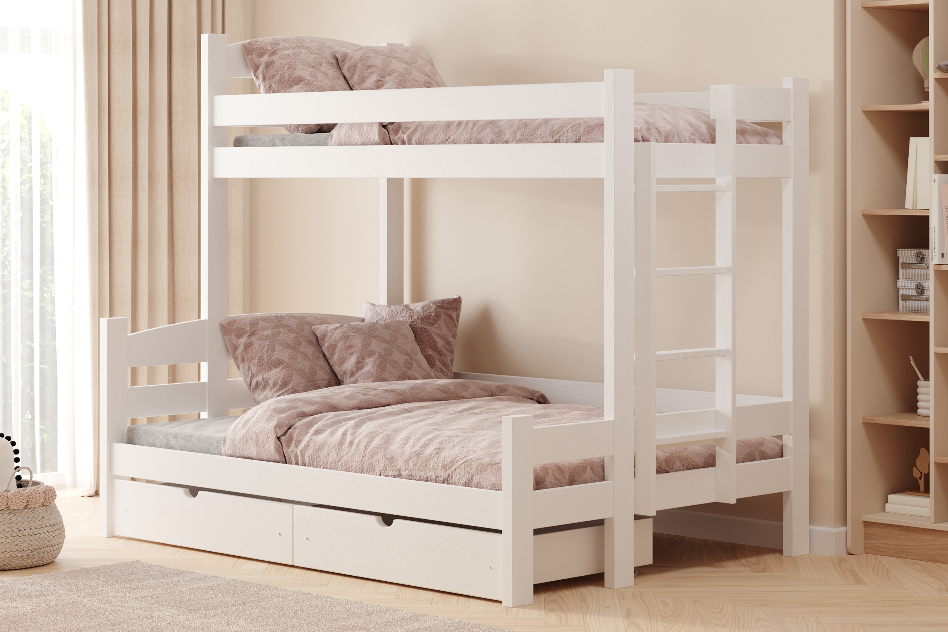 Patrová postel Lovic pravá 80x200/120x200 cm - bílá Postel patrová  Lovic 80x200/120x200 se zásuvkami  pravá - bílá