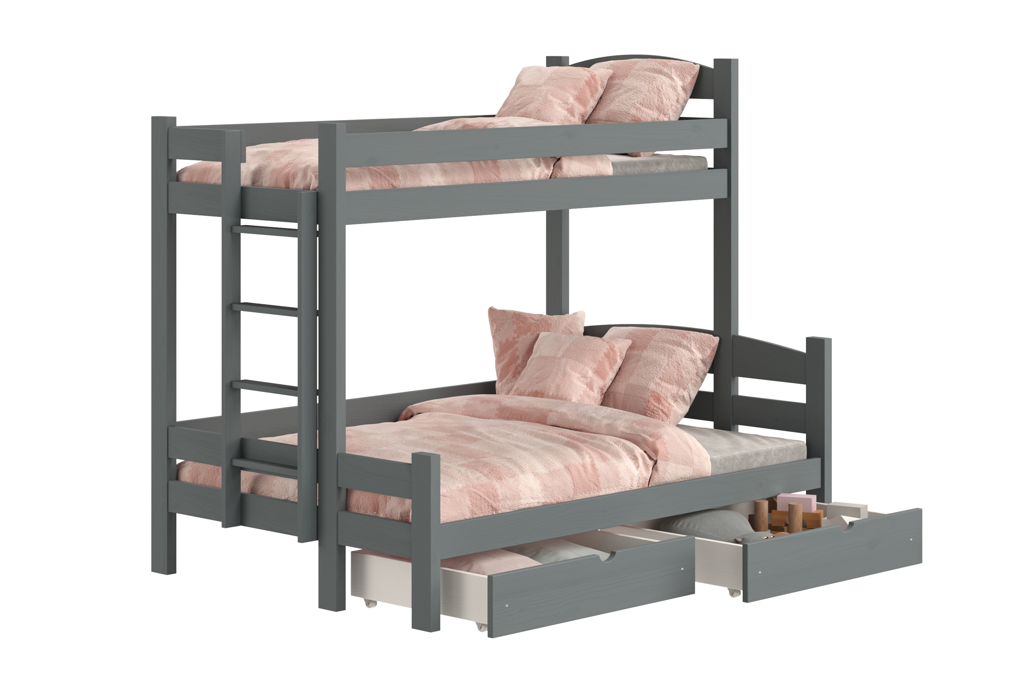 Poschodová posteľ Lovic so zásuvkami ľavá - grafit, 80x200/120x200 Posteľ poschodová Lovic 80x200/120x200 so zásuvkami ľavá strana - grafit 