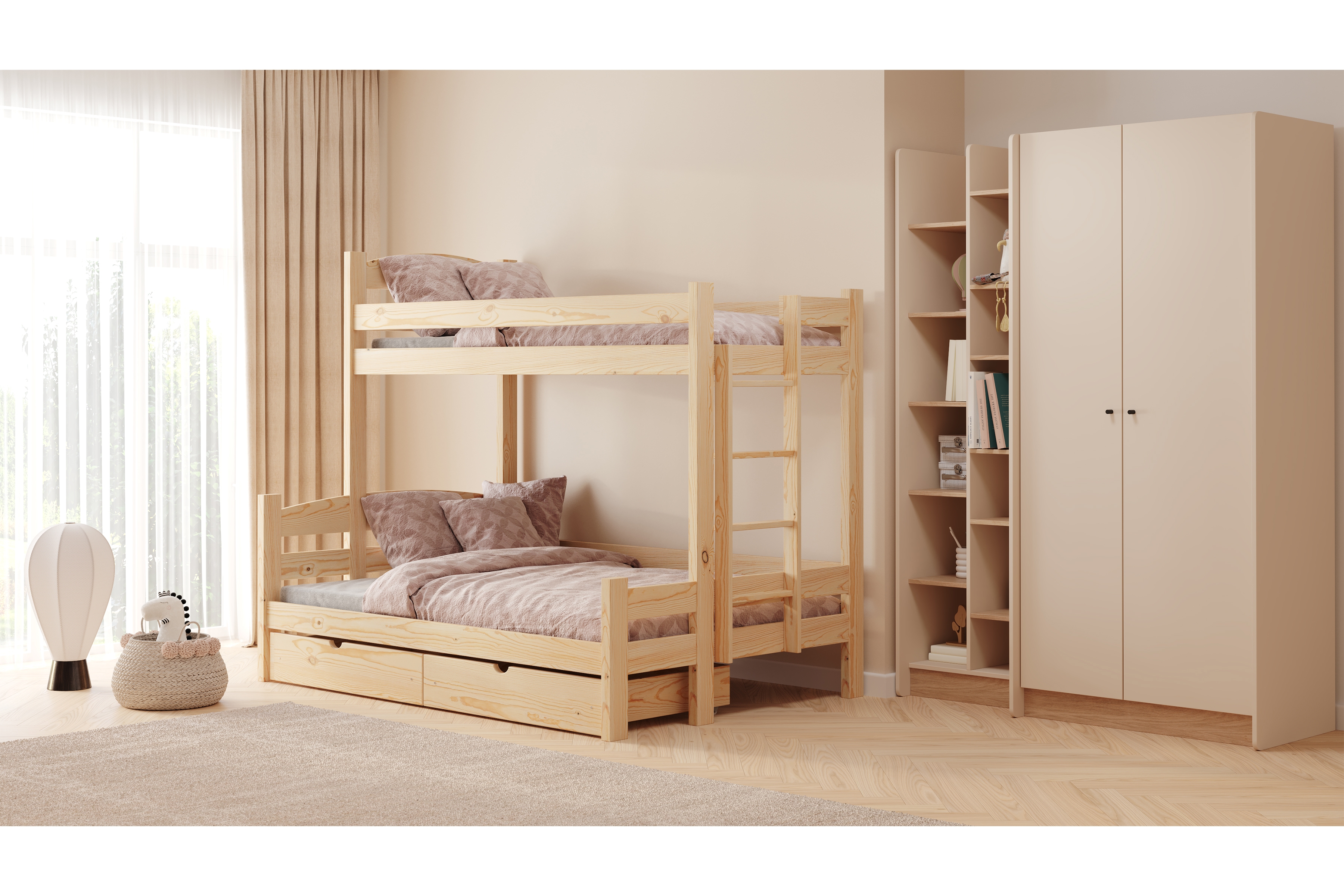 Patrová postel Lovic pravá 80x200/120x200 cm - borovice Postel patrová  Lovic 80x200/120x200 se zásuvkami pravá - borovice