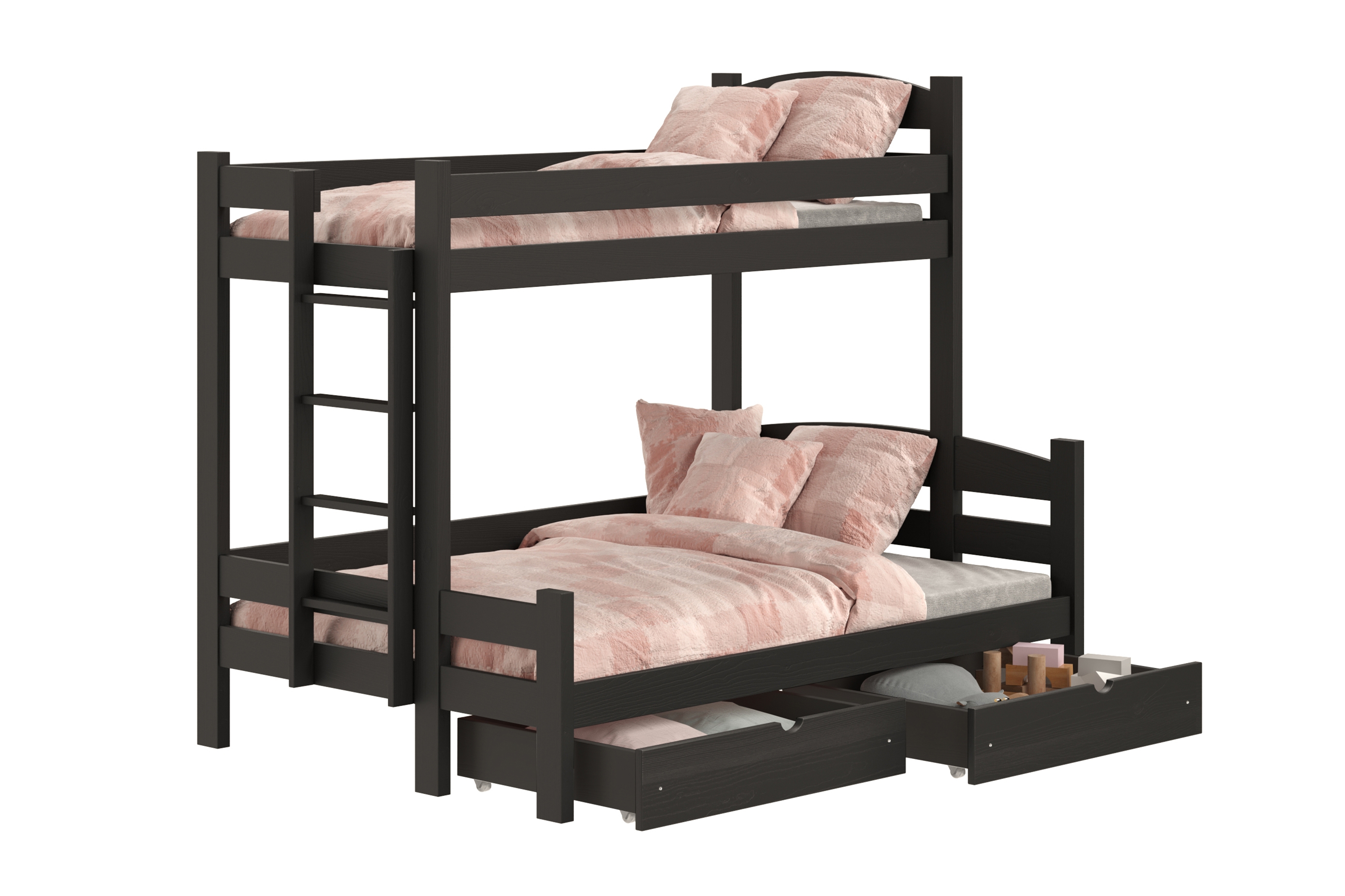 Poschodová posteľ Lovic so zásuvkami ľavá - 90x200/120x200 cm - čierna Posteľ poschodová Lovic 90x200/120x200 so zásuvkami ľavá strana - Čierny